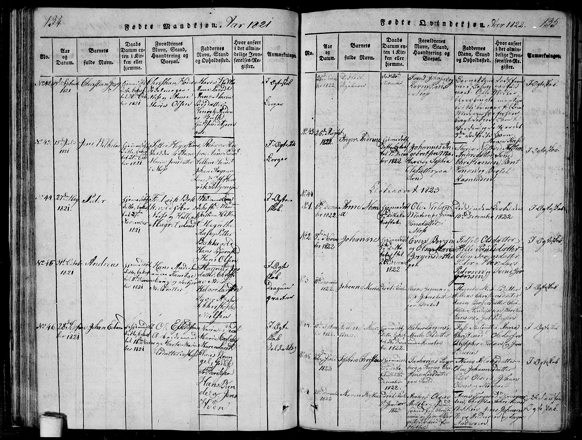 Moss prestekontor Kirkebøker, SAO/A-2003/F/Fa/L0005: Parish register (official) no. I 5, 1814-1828, p. 134-135