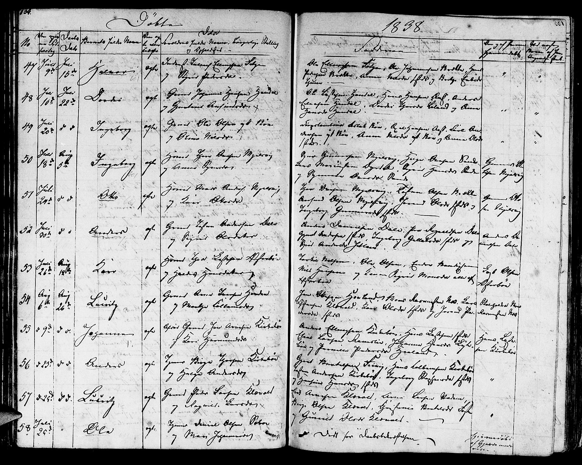 Lavik sokneprestembete, AV/SAB-A-80901: Parish register (official) no. A 2I, 1821-1842, p. 134