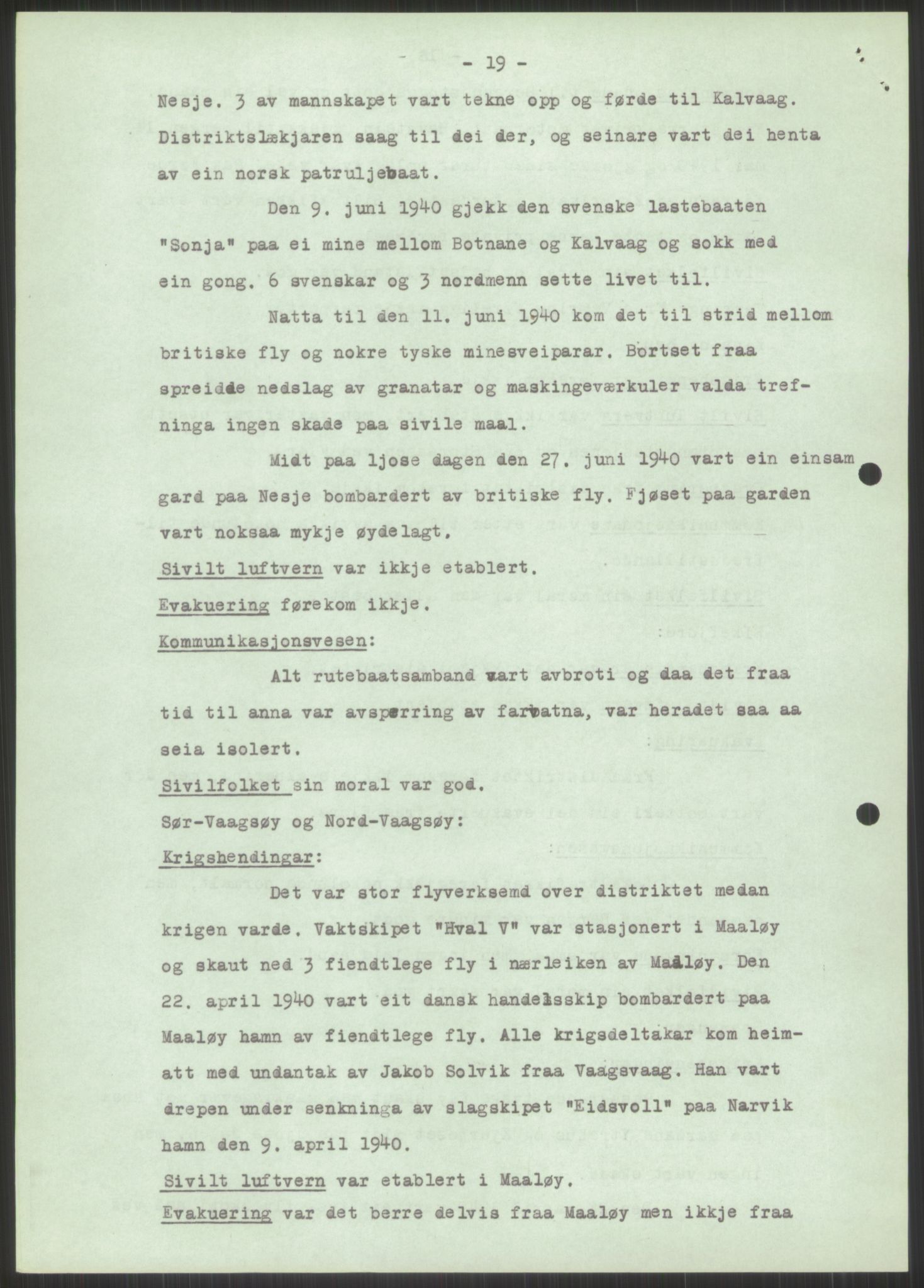 Forsvaret, Forsvarets krigshistoriske avdeling, AV/RA-RAFA-2017/Y/Ya/L0015: II-C-11-31 - Fylkesmenn.  Rapporter om krigsbegivenhetene 1940., 1940, p. 495