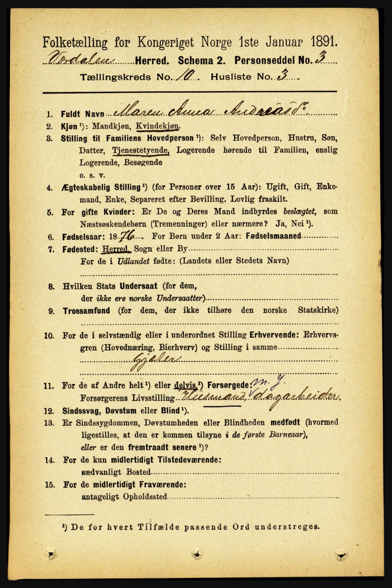 RA, 1891 census for 1721 Verdal, 1891, p. 5600