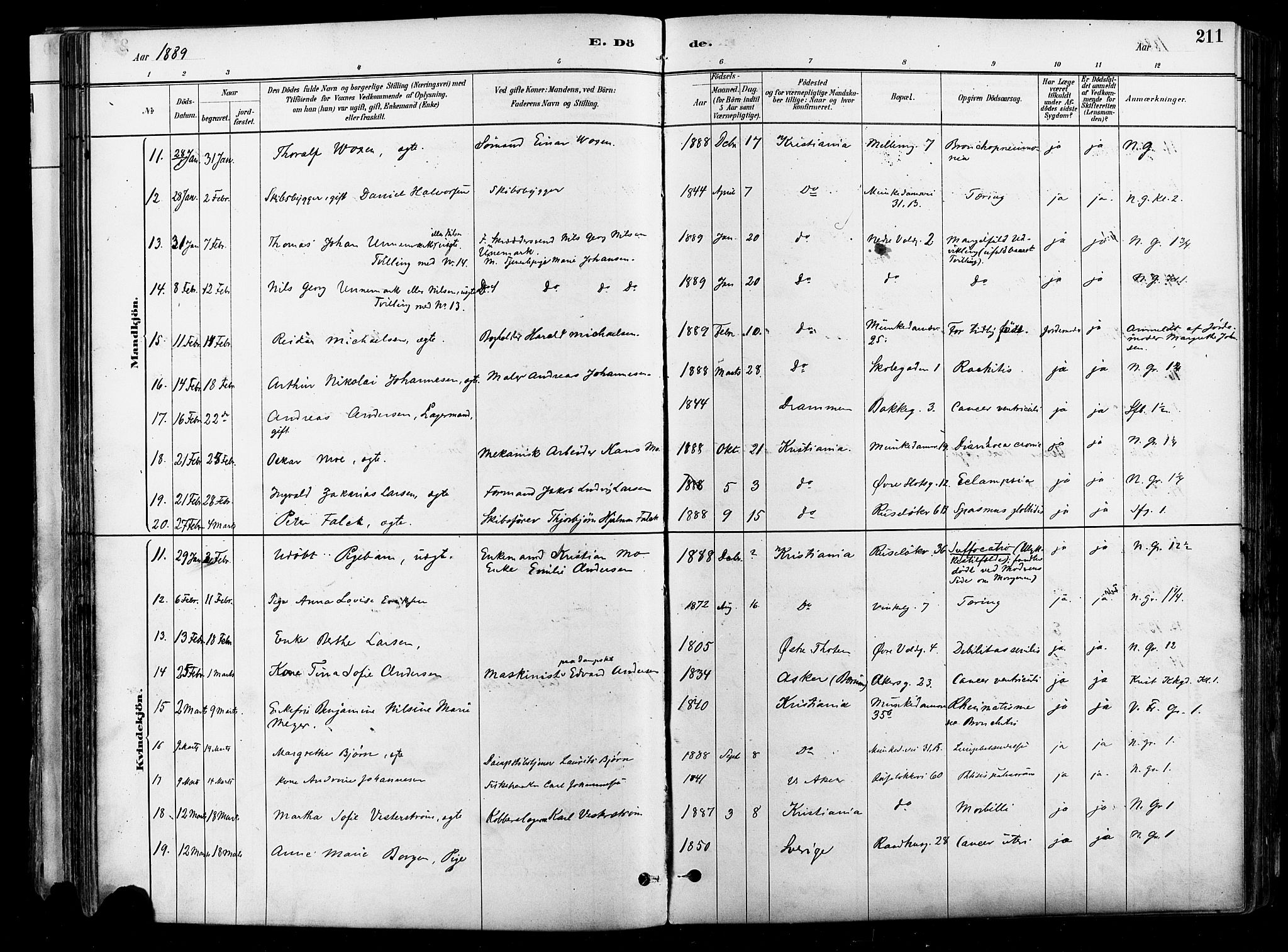 Johannes prestekontor Kirkebøker, AV/SAO-A-10852/F/Fa/L0004: Parish register (official) no. 4, 1883-1907, p. 211