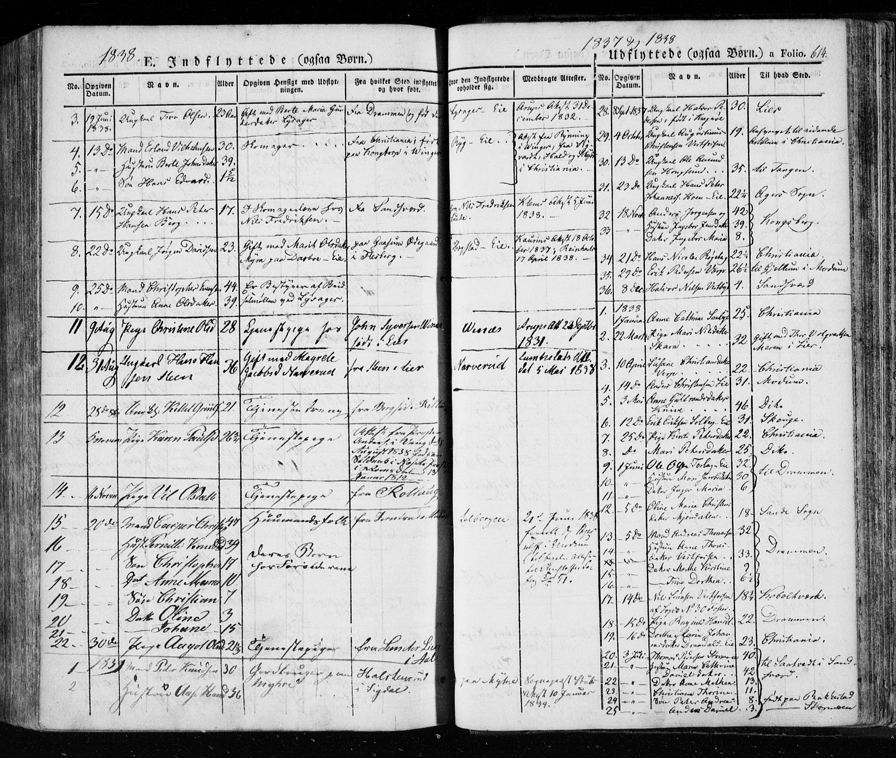 Eiker kirkebøker, SAKO/A-4/F/Fa/L0013a: Parish register (official) no. I 13A, 1832-1845, p. 614