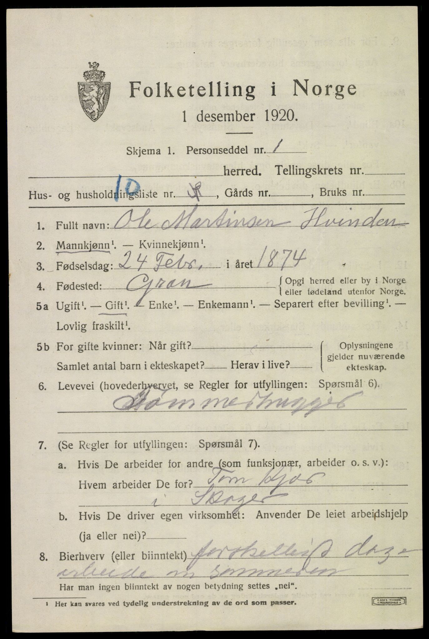 SAKO, 1920 census for Norderhov, 1920, p. 24215