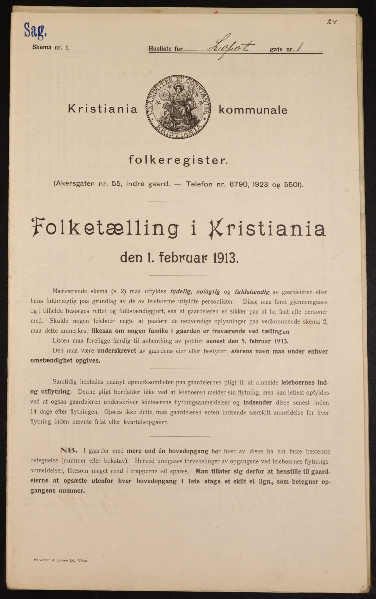 OBA, Municipal Census 1913 for Kristiania, 1913, p. 58125