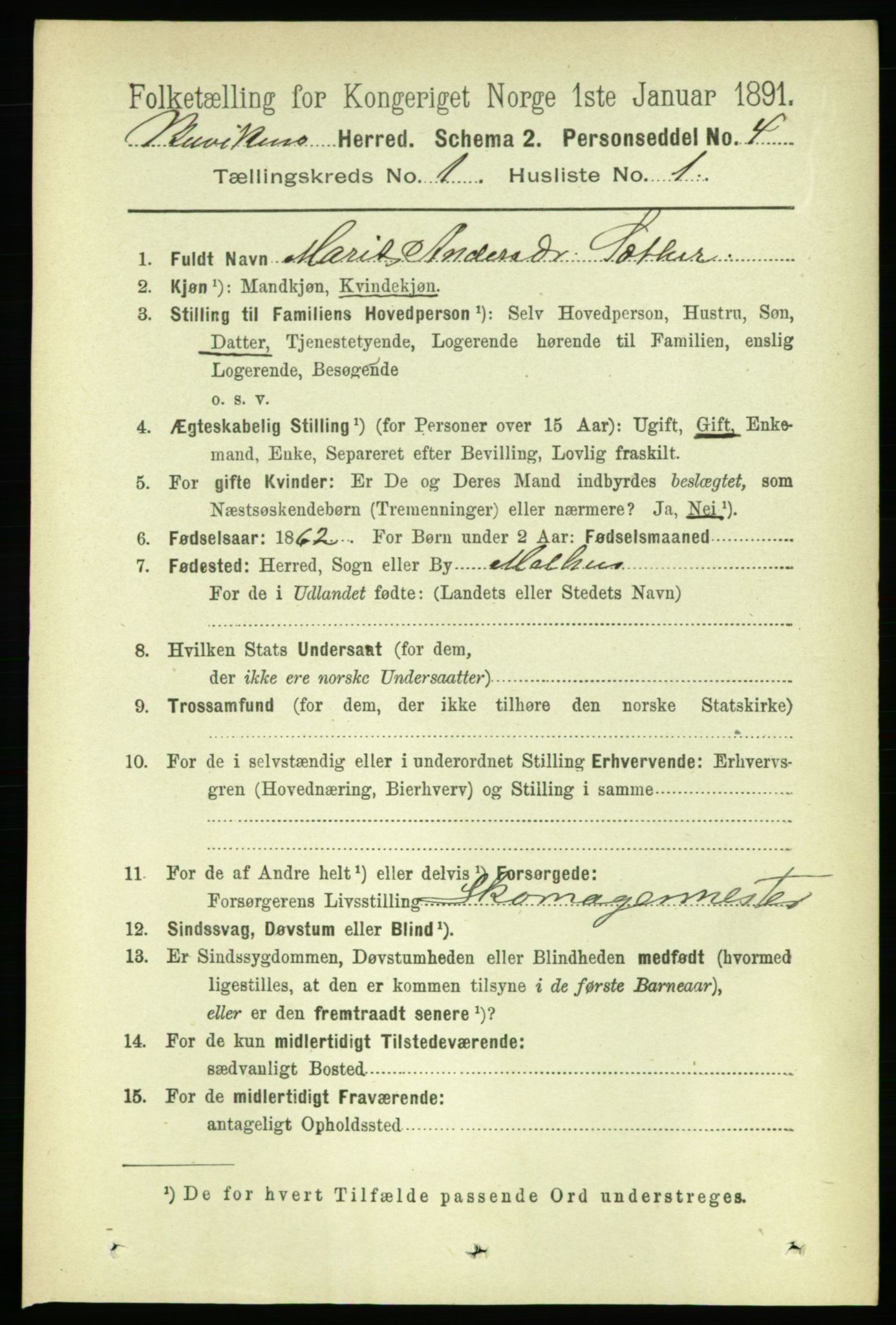 RA, 1891 census for 1656 Buvik, 1891, p. 110