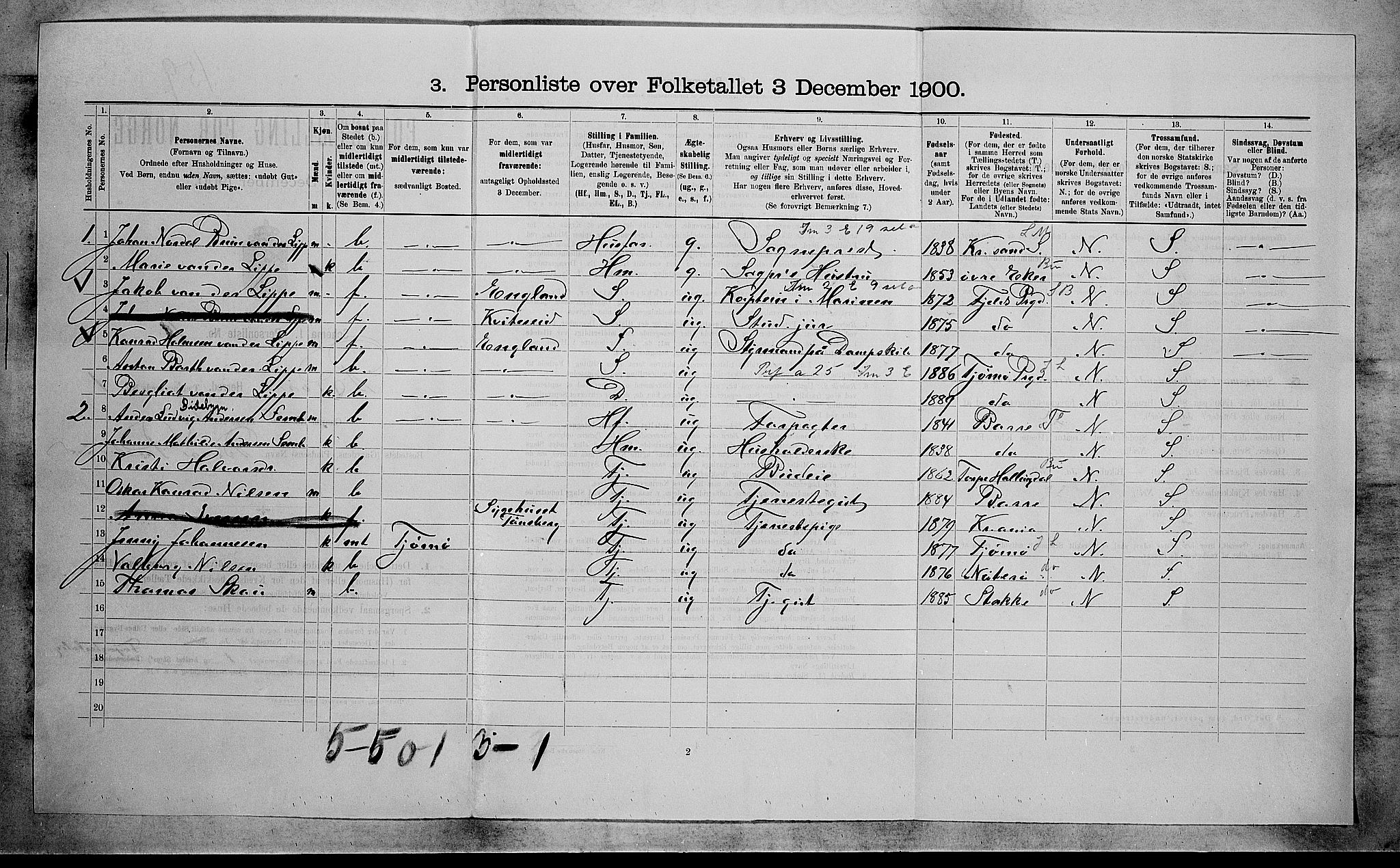 RA, 1900 census for Borre, 1900, p. 222