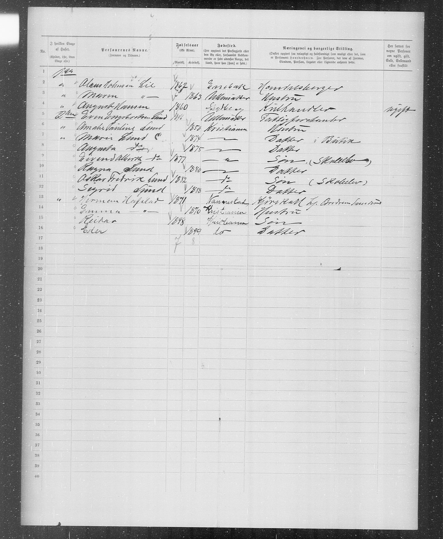 OBA, Municipal Census 1899 for Kristiania, 1899, p. 1491