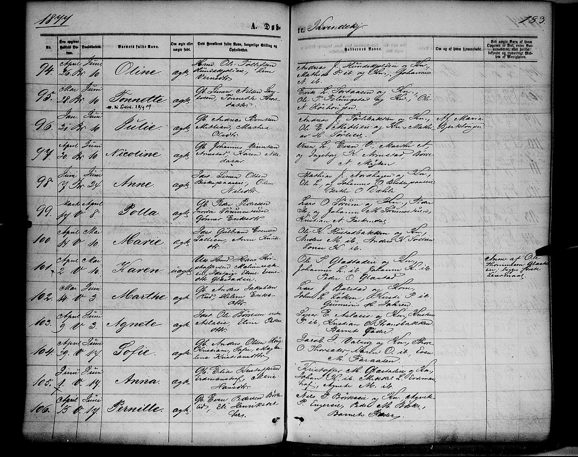 Ringsaker prestekontor, AV/SAH-PREST-014/K/Ka/L0011: Parish register (official) no. 11, 1870-1878, p. 183