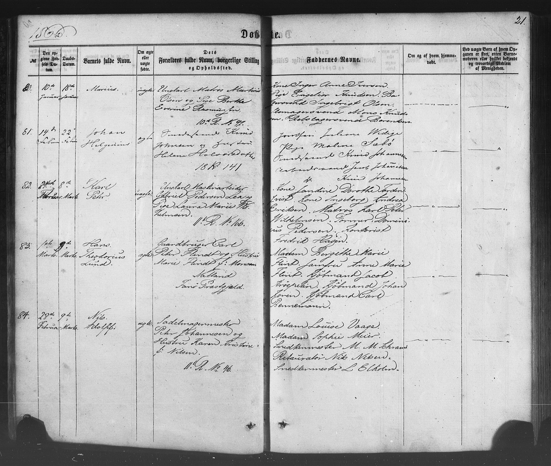 Fødselsstiftelsens sokneprestembete*, SAB/-: Parish register (official) no. A 1, 1863-1883, p. 21