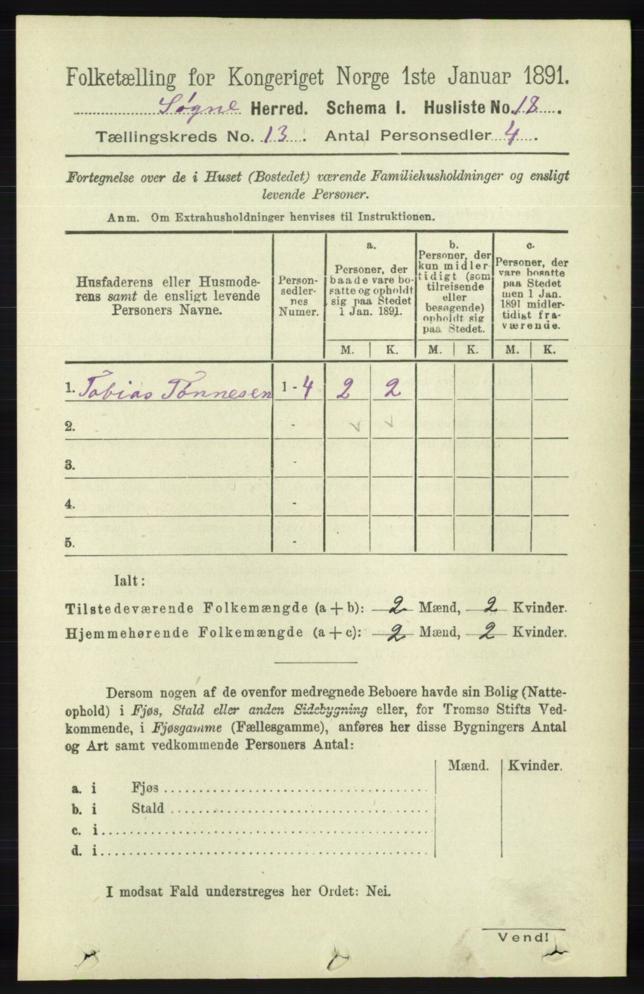 RA, 1891 census for 1018 Søgne, 1891, p. 3208