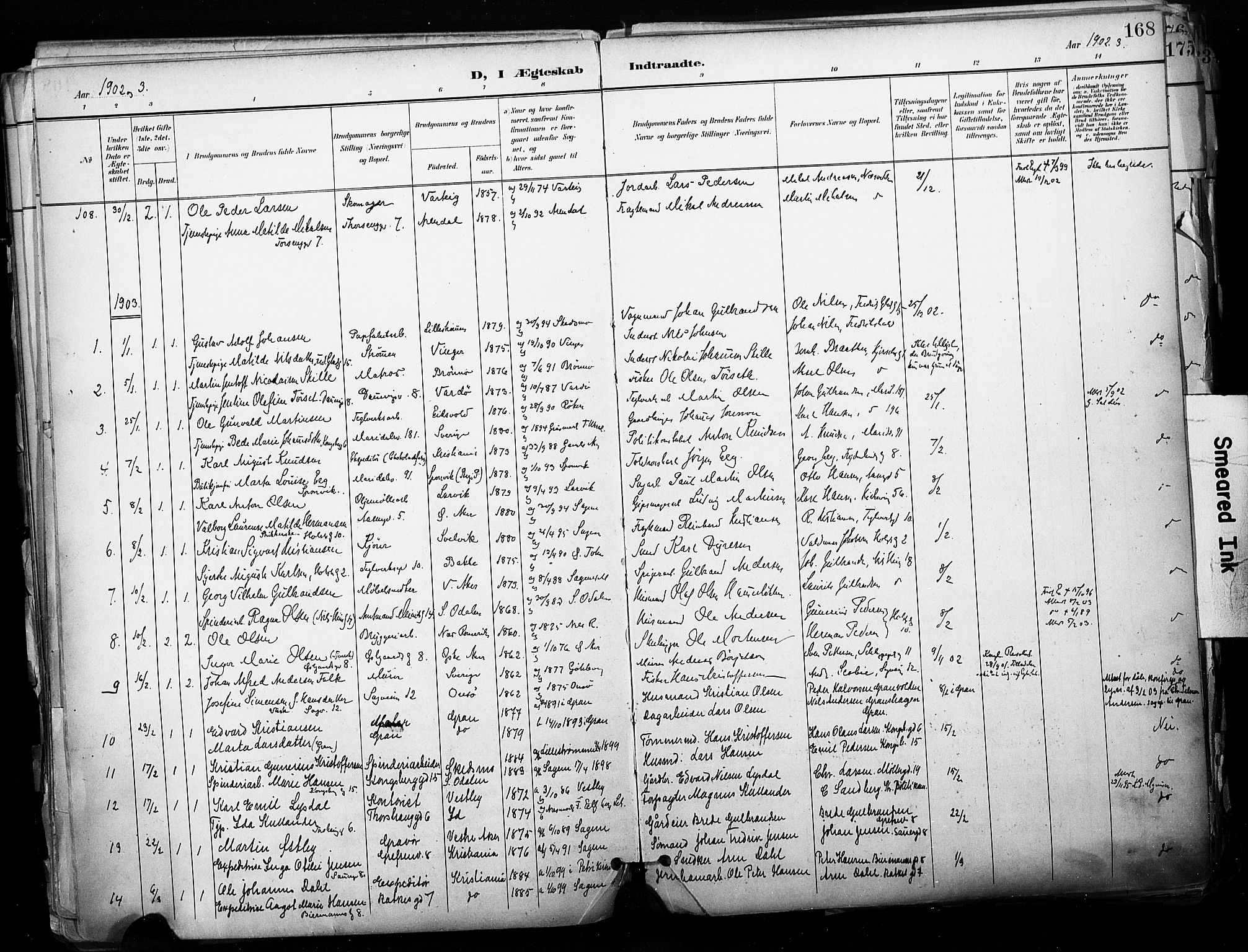 Sagene prestekontor Kirkebøker, SAO/A-10796/F/L0005: Parish register (official) no. 5, 1898-1911, p. 168