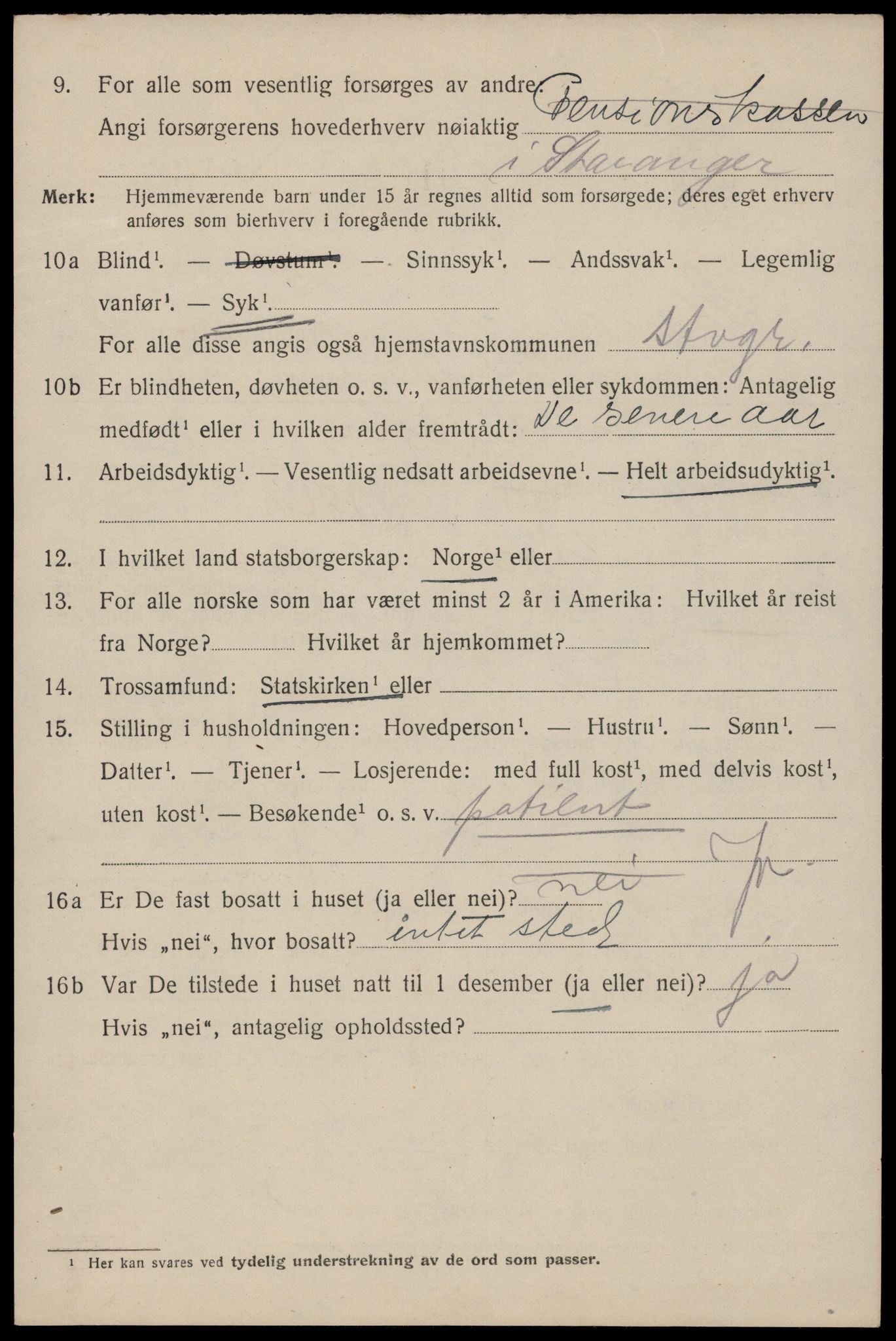 SAST, 1920 census for Stavanger, 1920, p. 110595