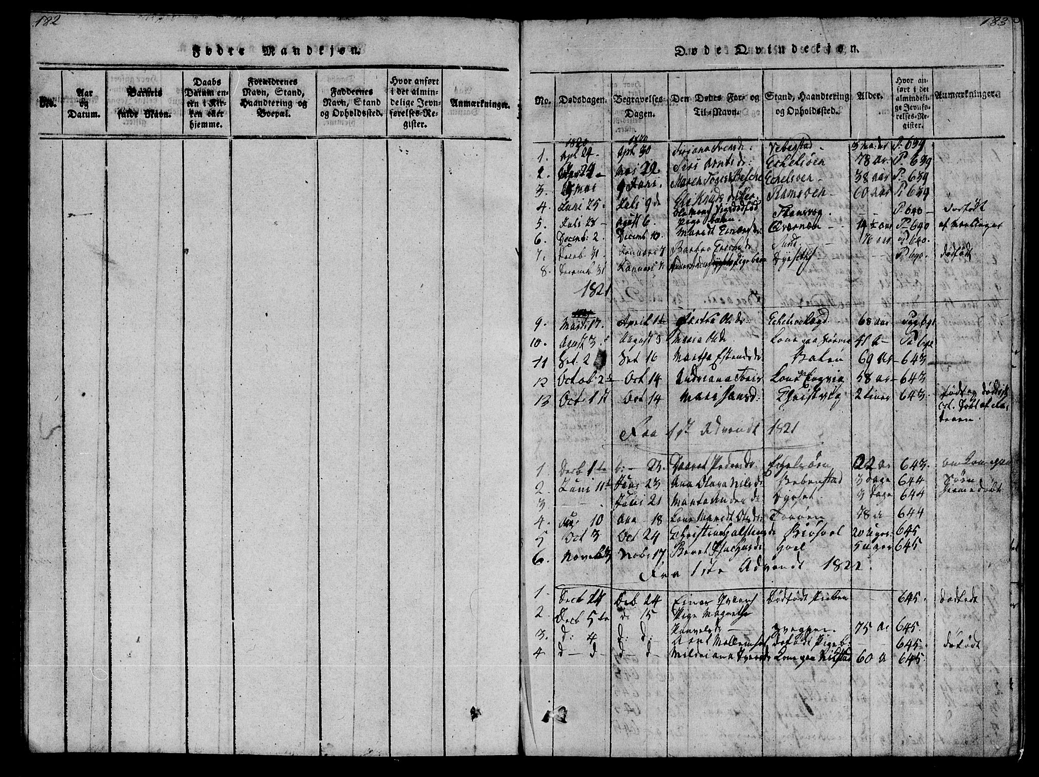 Ministerialprotokoller, klokkerbøker og fødselsregistre - Møre og Romsdal, AV/SAT-A-1454/569/L0818: Parish register (official) no. 569A04, 1820-1828, p. 182-183