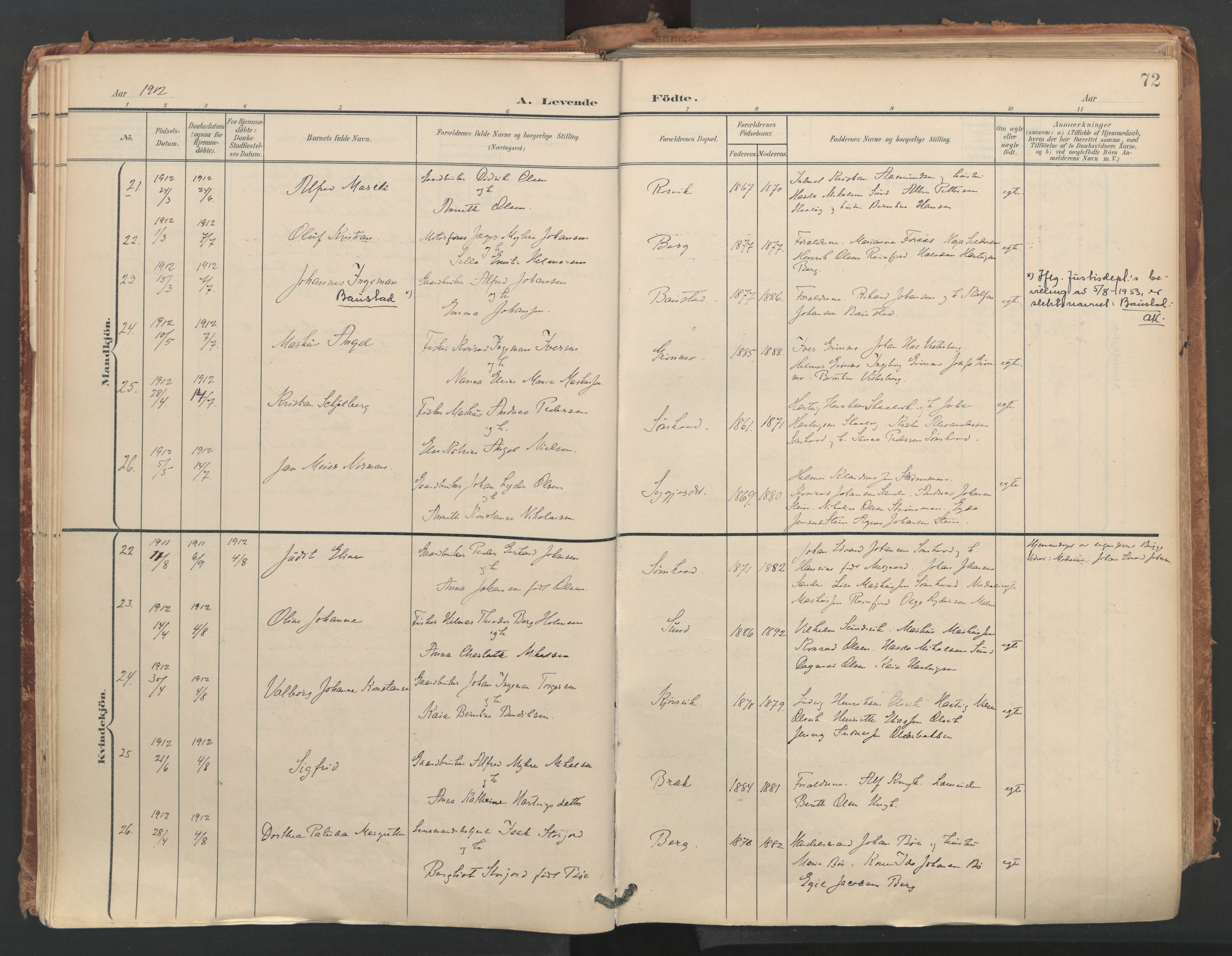 Ministerialprotokoller, klokkerbøker og fødselsregistre - Nordland, AV/SAT-A-1459/812/L0180: Parish register (official) no. 812A09, 1901-1915, p. 72