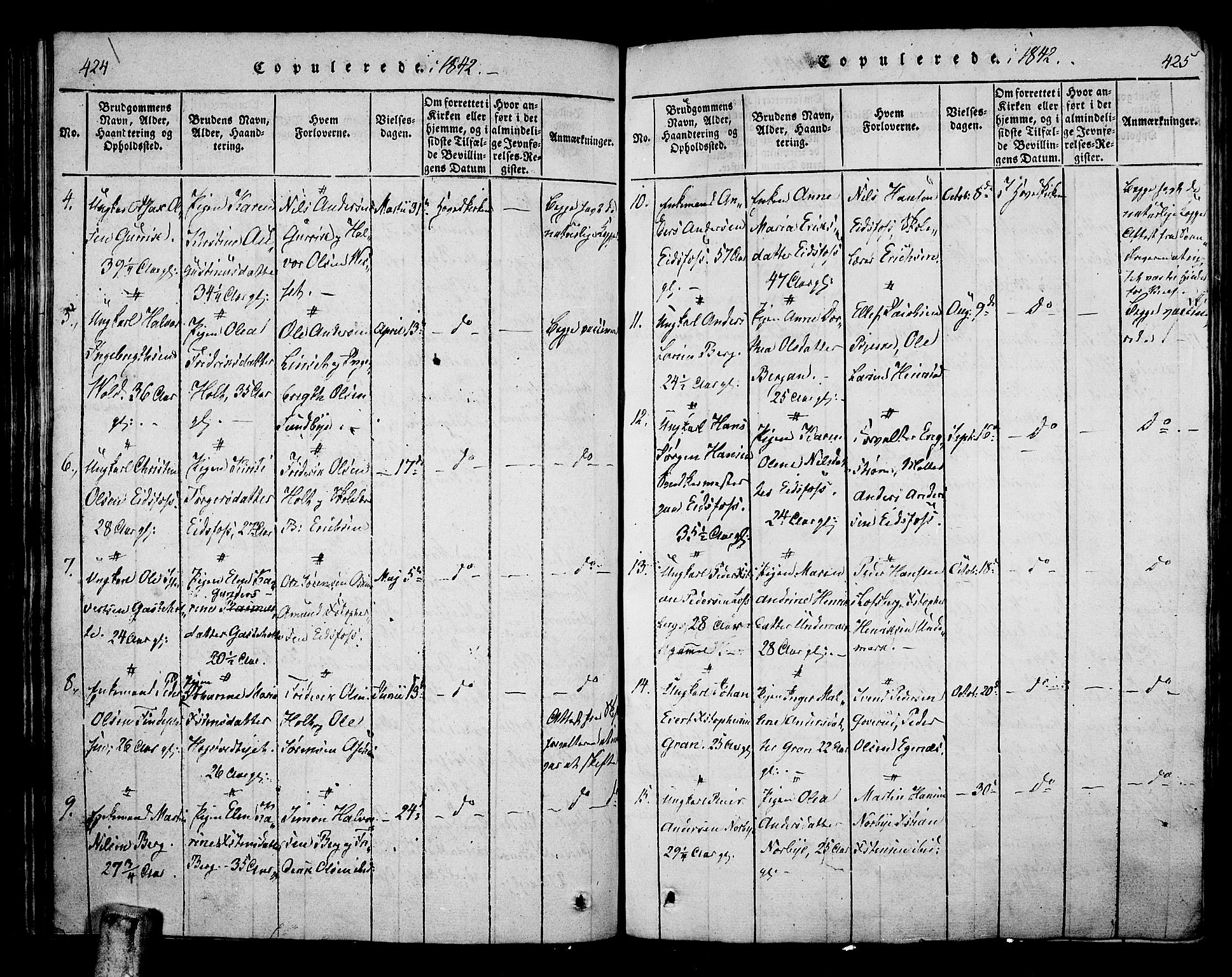 Hof kirkebøker, SAKO/A-64/F/Fa/L0004: Parish register (official) no. I 4, 1814-1843, p. 424-425