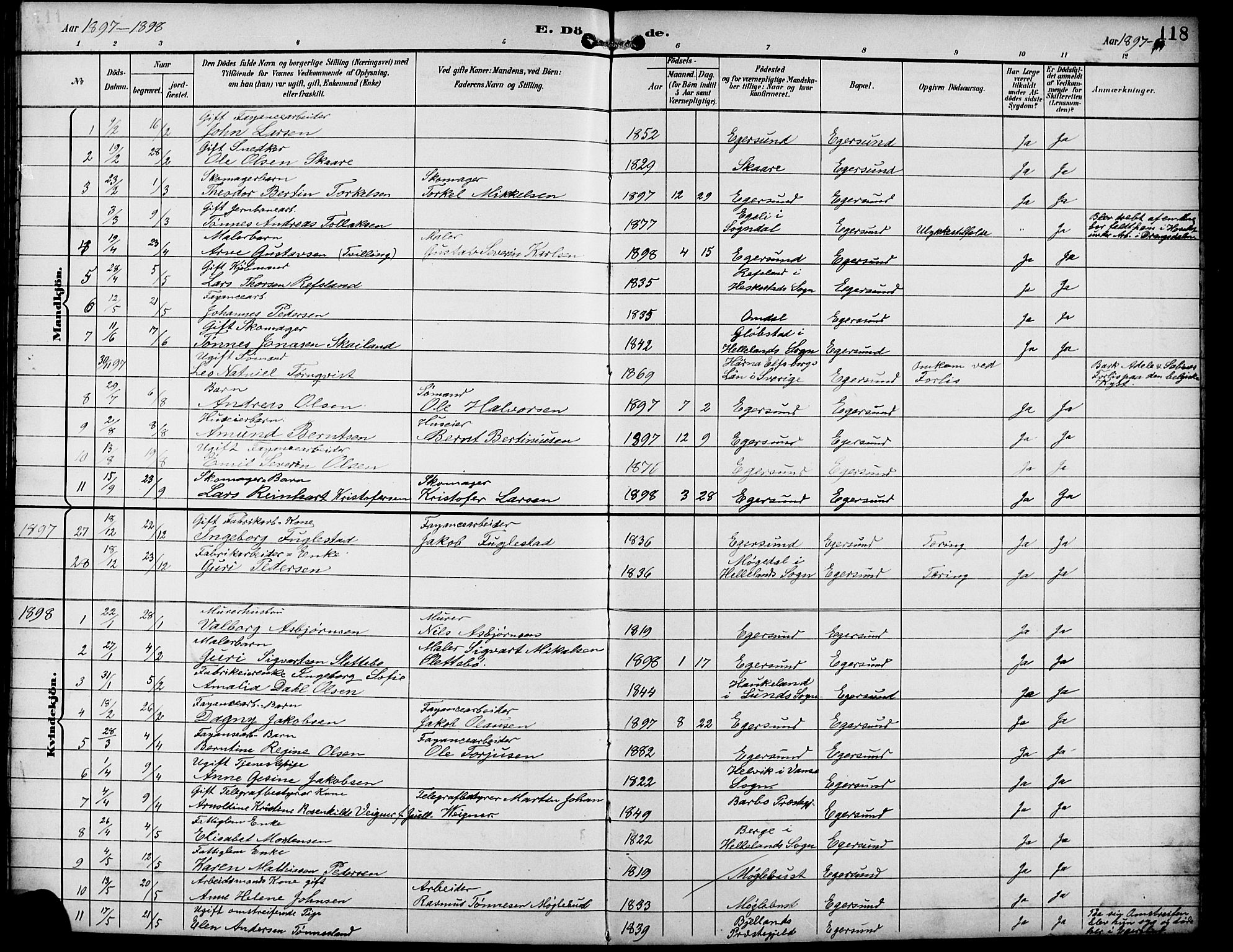 Eigersund sokneprestkontor, SAST/A-101807/S09/L0010: Parish register (copy) no. B 10, 1893-1907, p. 118