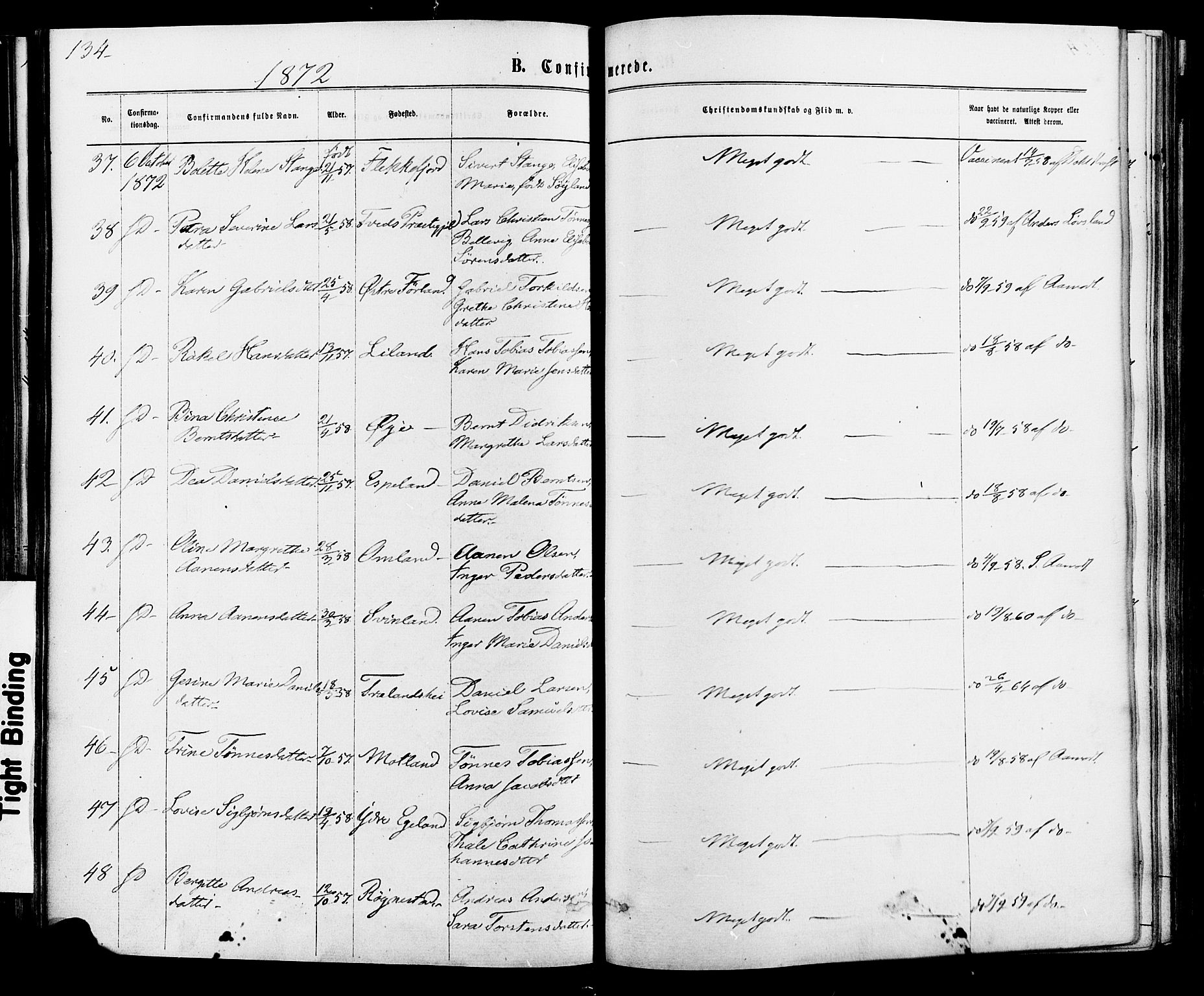 Kvinesdal sokneprestkontor, AV/SAK-1111-0026/F/Fa/Fab/L0007: Parish register (official) no. A 7, 1870-1885, p. 134