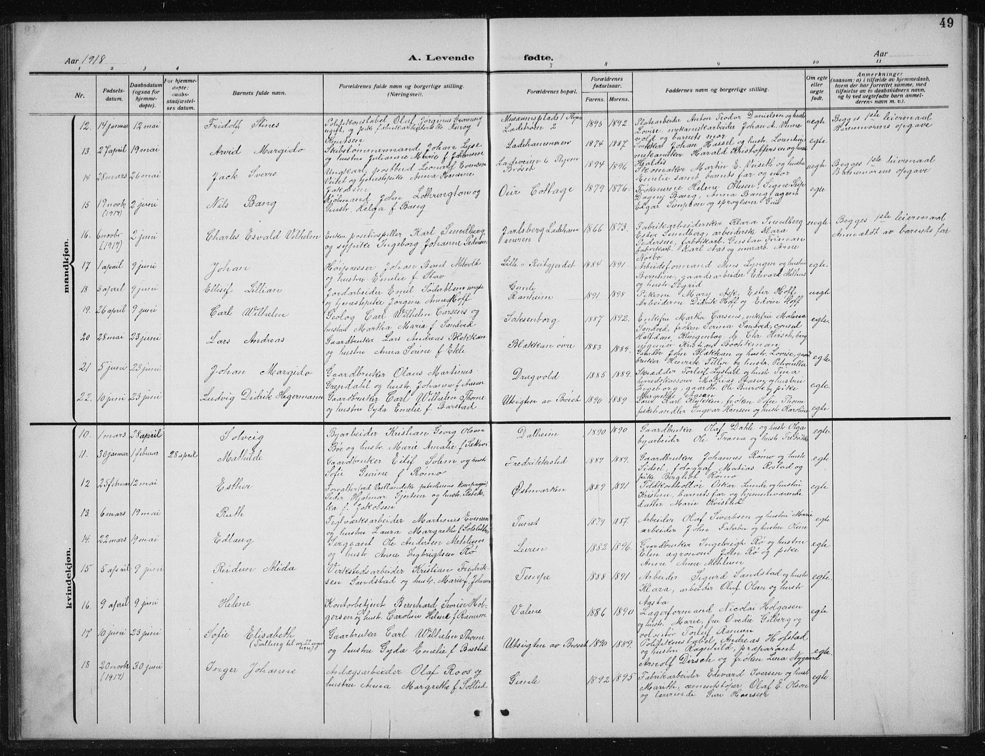 Ministerialprotokoller, klokkerbøker og fødselsregistre - Sør-Trøndelag, SAT/A-1456/606/L0314: Parish register (copy) no. 606C10, 1911-1937, p. 49