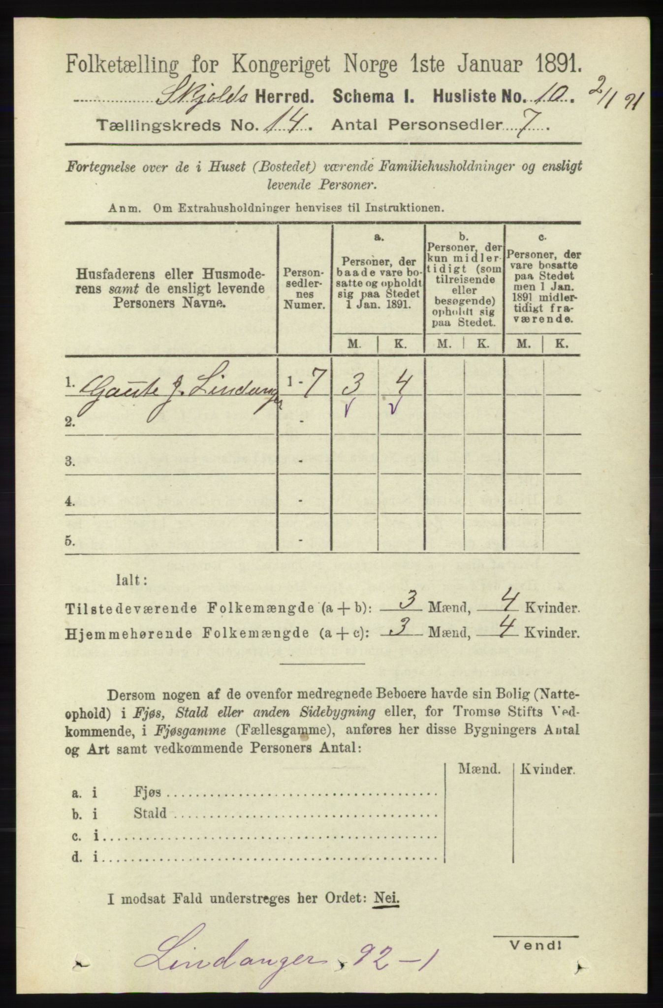 RA, 1891 census for 1154 Skjold, 1891, p. 2538