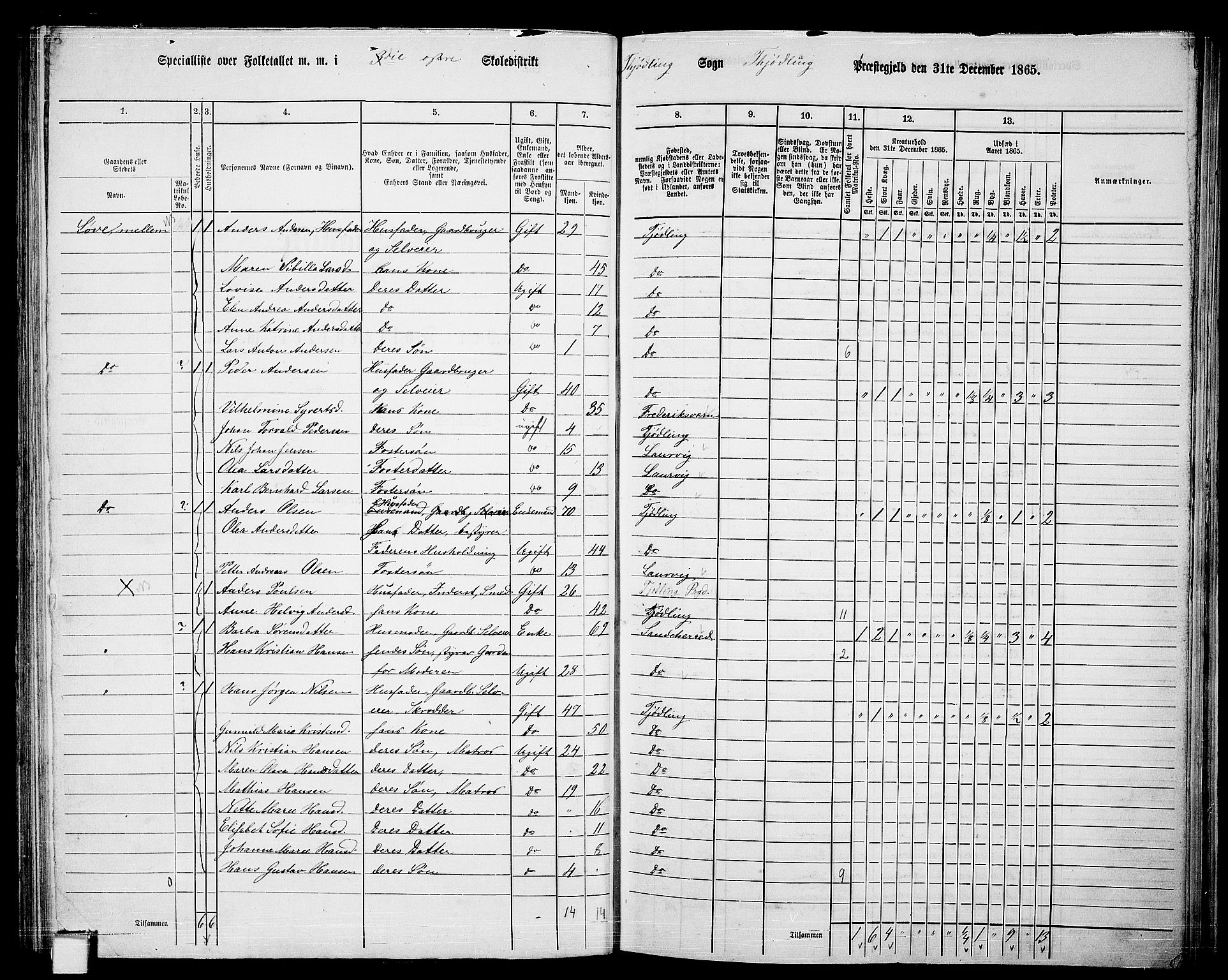 RA, 1865 census for Tjølling, 1865, p. 102