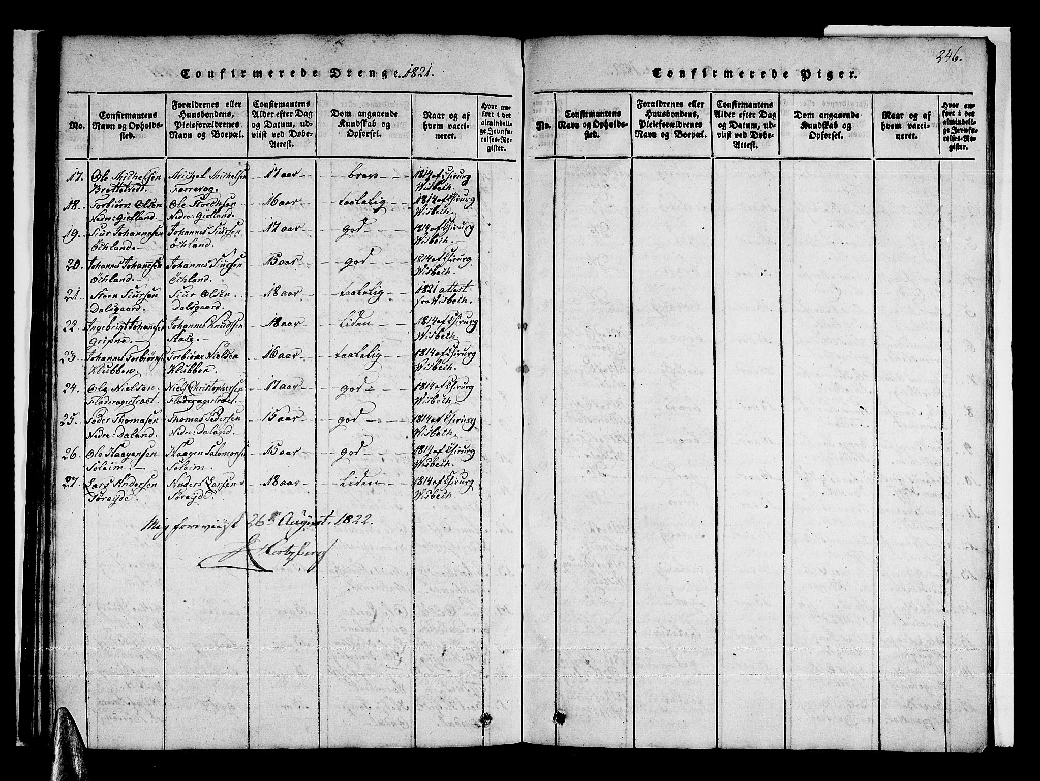 Tysnes sokneprestembete, AV/SAB-A-78601/H/Haa: Parish register (official) no. A 7, 1816-1826, p. 246