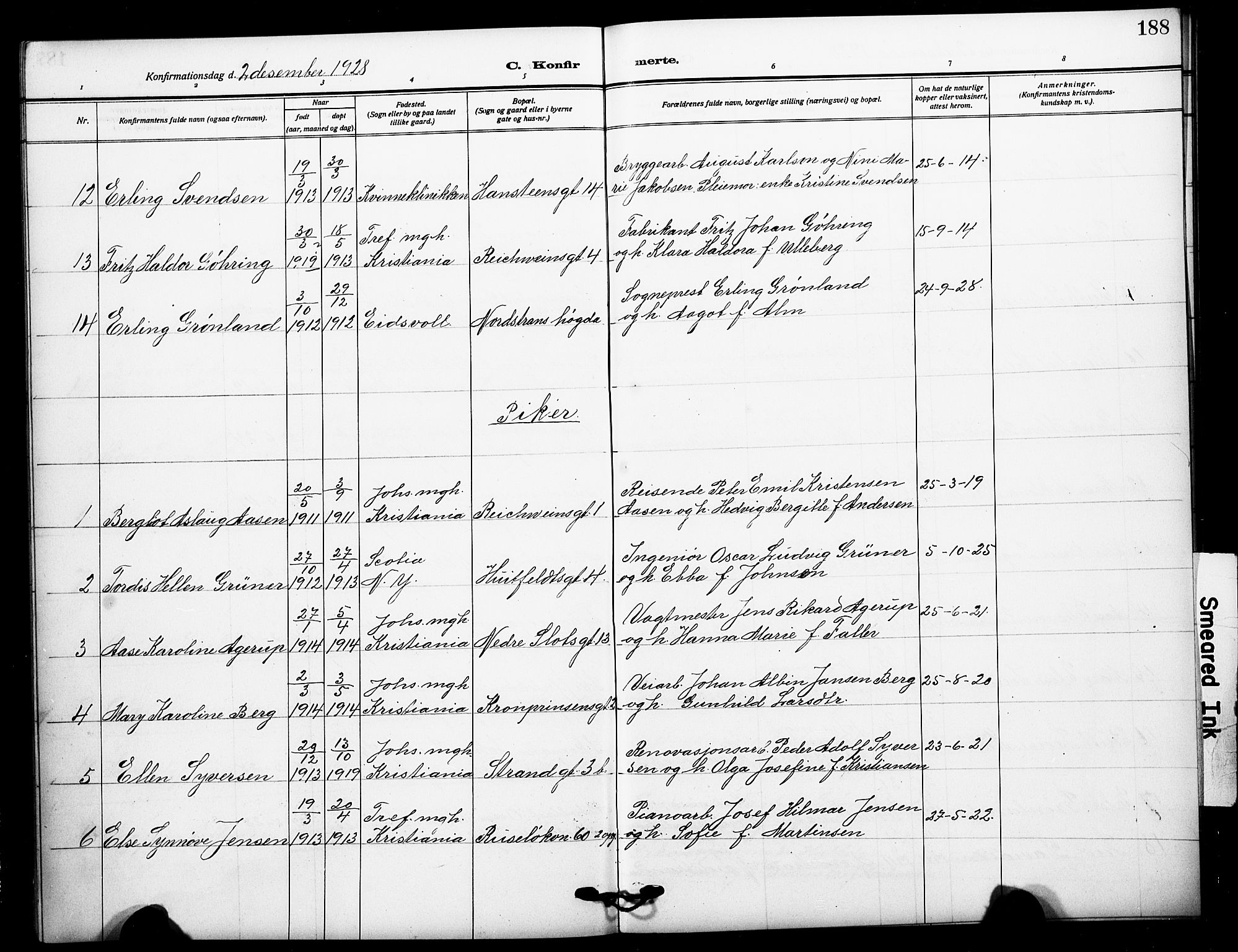Johannes prestekontor Kirkebøker, SAO/A-10852/F/Fa/L0011: Parish register (official) no. 11, 1908-1921, p. 188