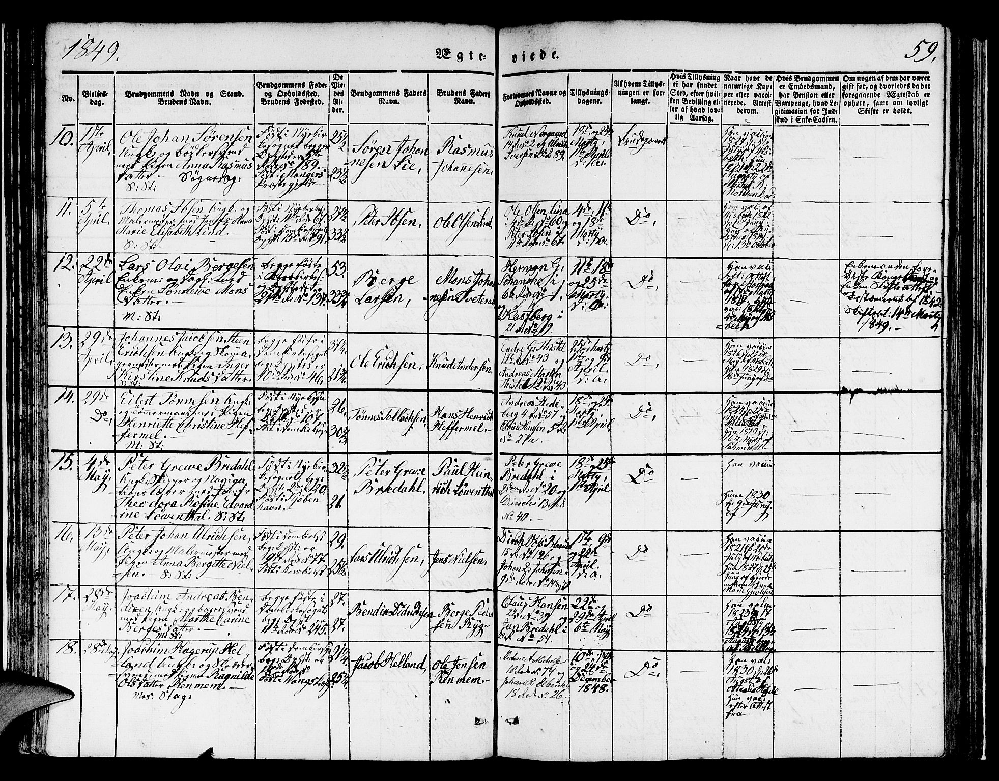 Domkirken sokneprestembete, SAB/A-74801/H/Hab/L0029: Parish register (copy) no. D 1, 1839-1857, p. 59