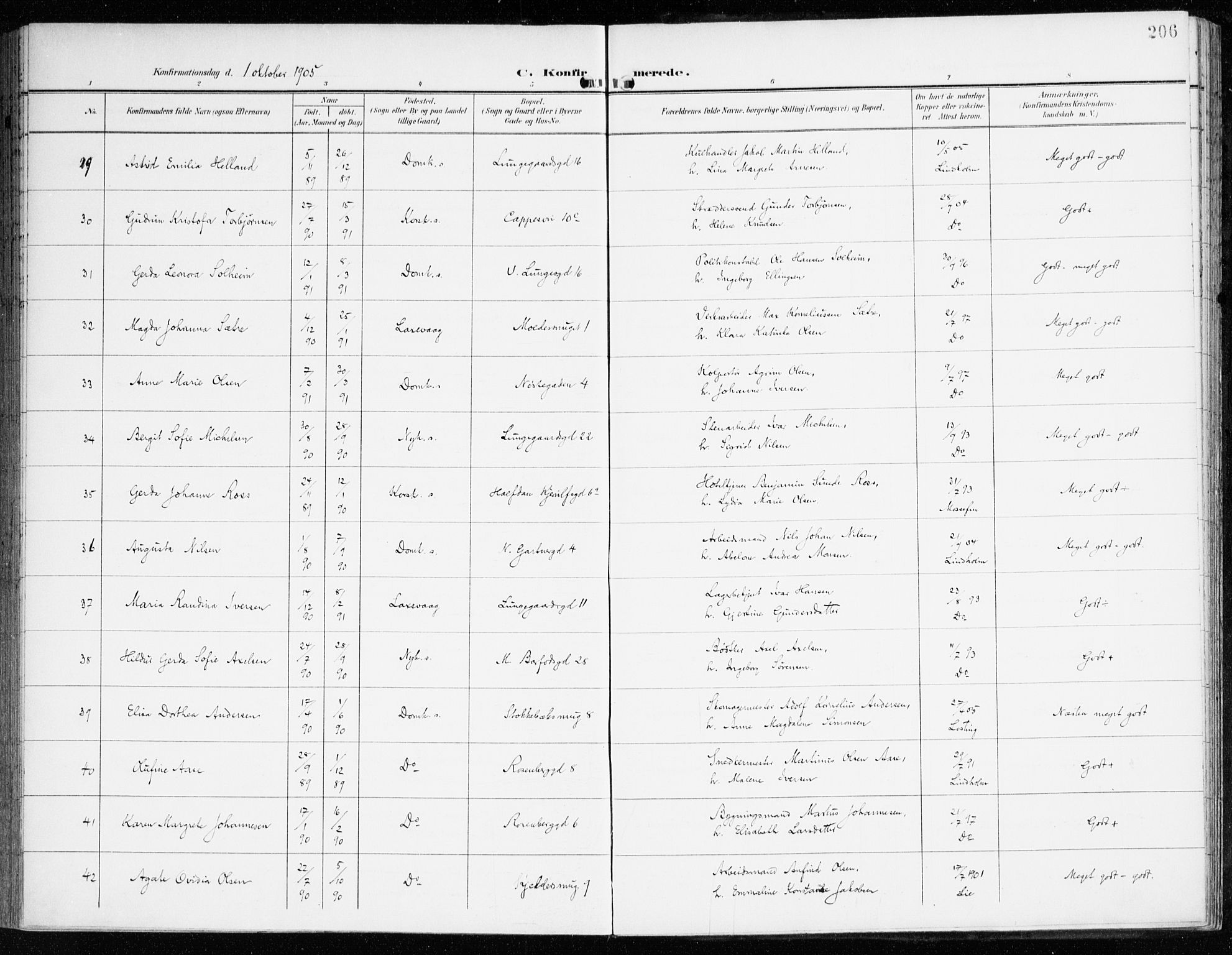 Domkirken sokneprestembete, AV/SAB-A-74801/H/Haa/L0031: Parish register (official) no. C 6, 1898-1915, p. 206