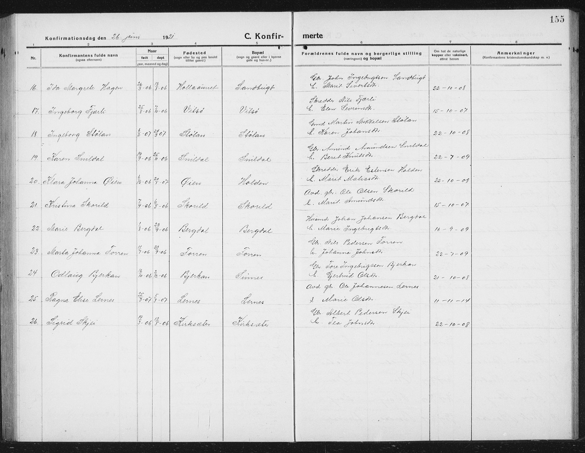 Ministerialprotokoller, klokkerbøker og fødselsregistre - Sør-Trøndelag, SAT/A-1456/630/L0506: Parish register (copy) no. 630C04, 1914-1933, p. 155
