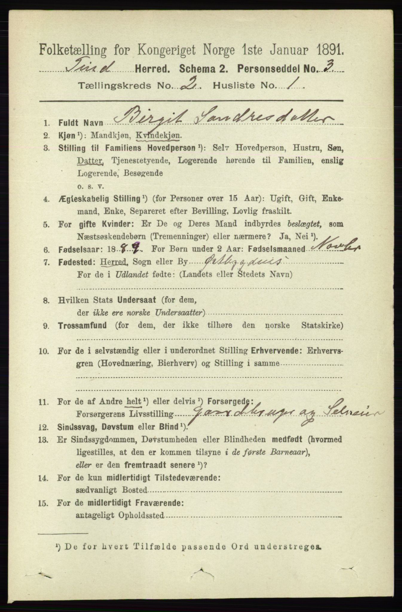 RA, 1891 census for 0826 Tinn, 1891, p. 151