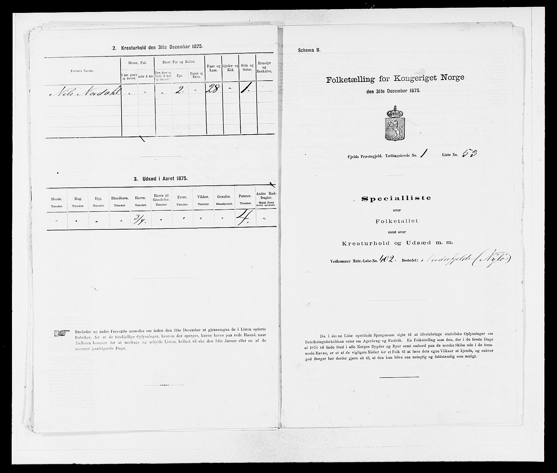 SAB, 1875 census for 1246P Fjell, 1875, p. 125