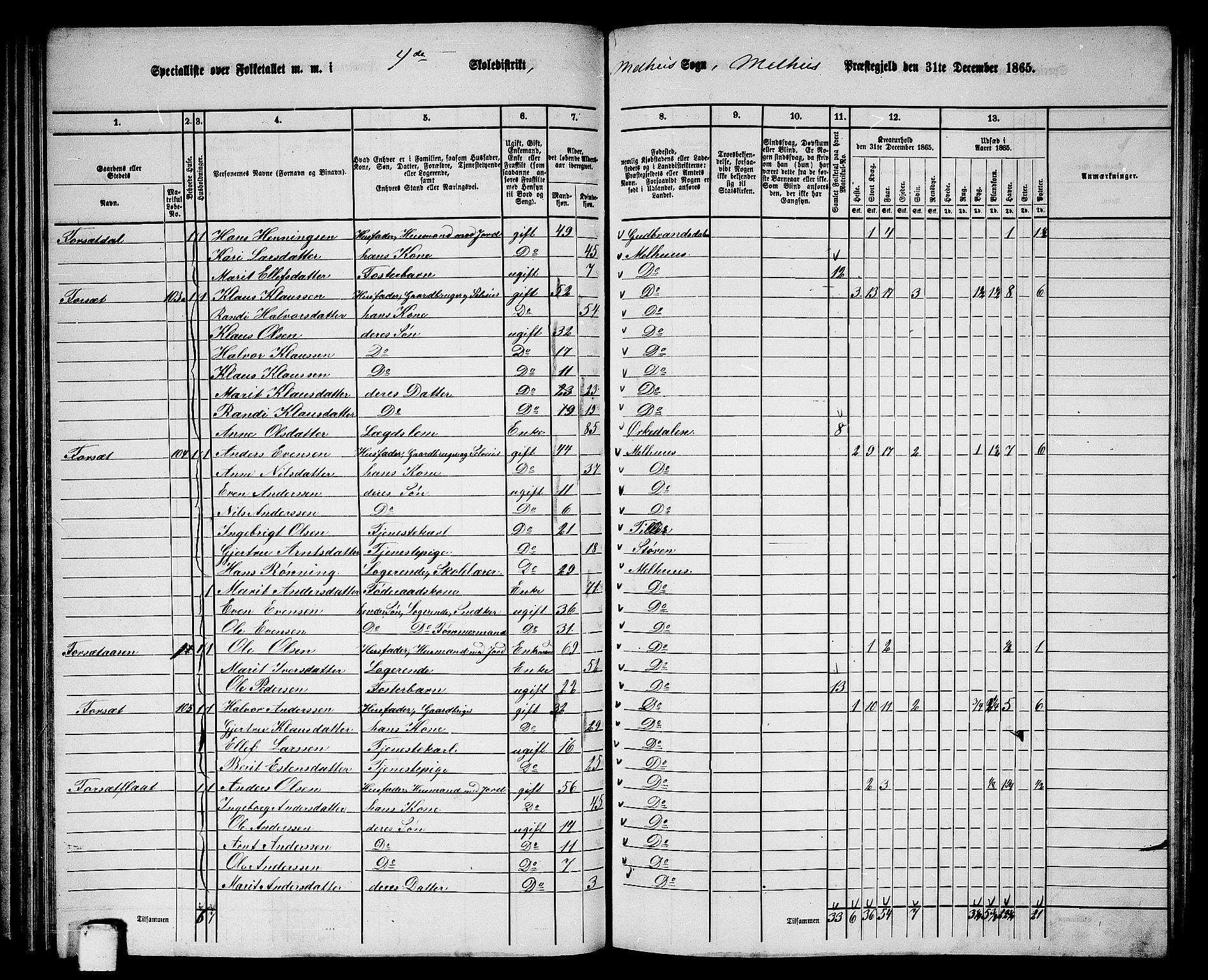 RA, 1865 census for Melhus, 1865, p. 74