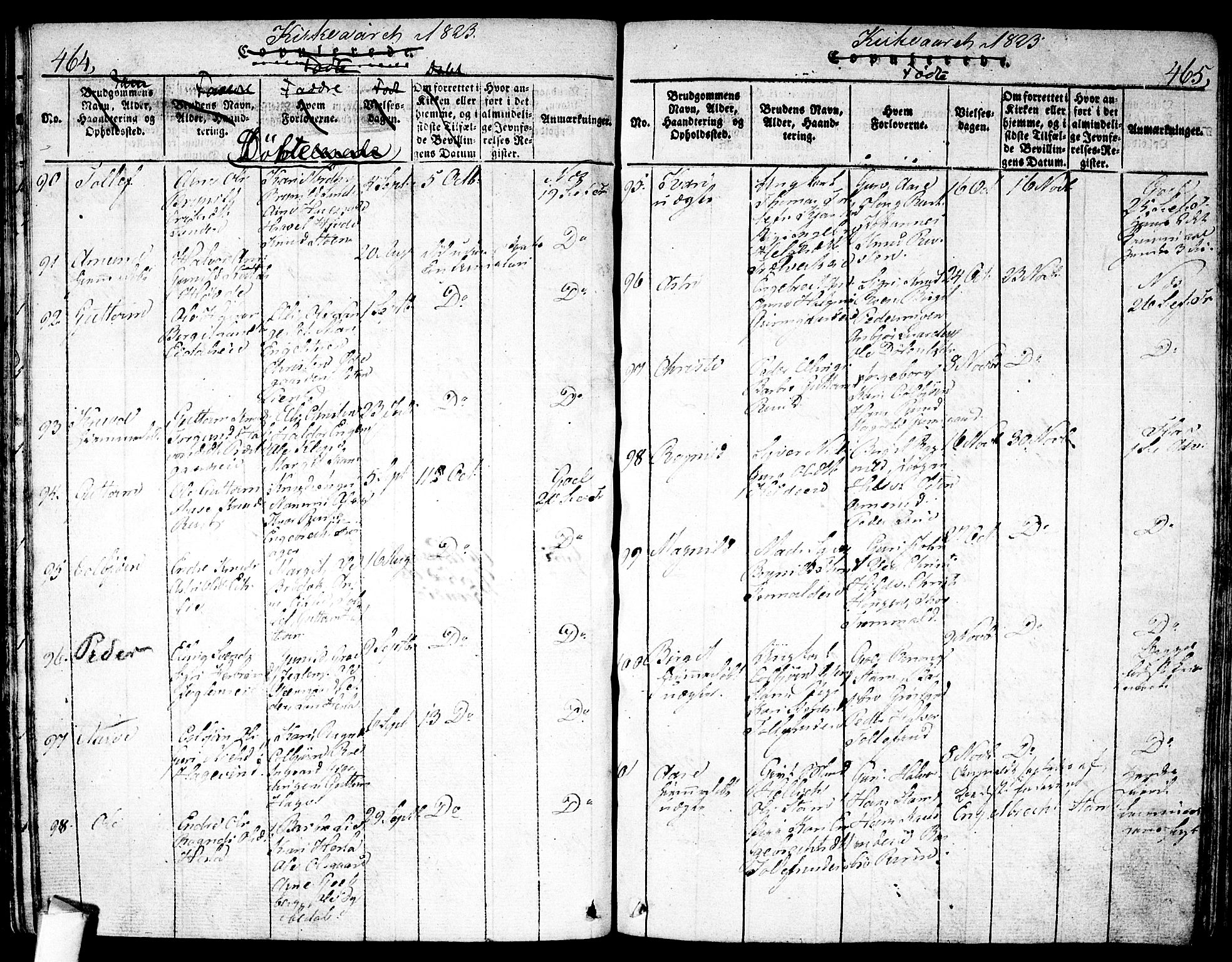 Nes kirkebøker, AV/SAKO-A-236/F/Fa/L0007: Parish register (official) no. 7, 1815-1823, p. 464-465