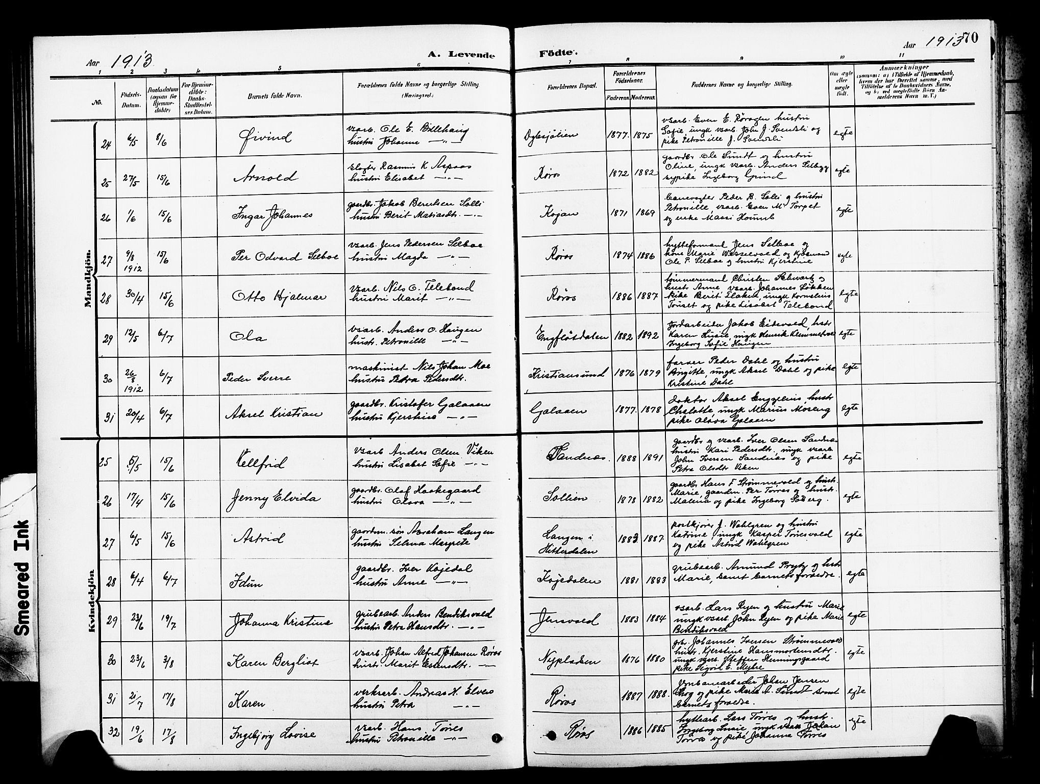 Ministerialprotokoller, klokkerbøker og fødselsregistre - Sør-Trøndelag, AV/SAT-A-1456/681/L0942: Parish register (copy) no. 681C06, 1906-1925, p. 70