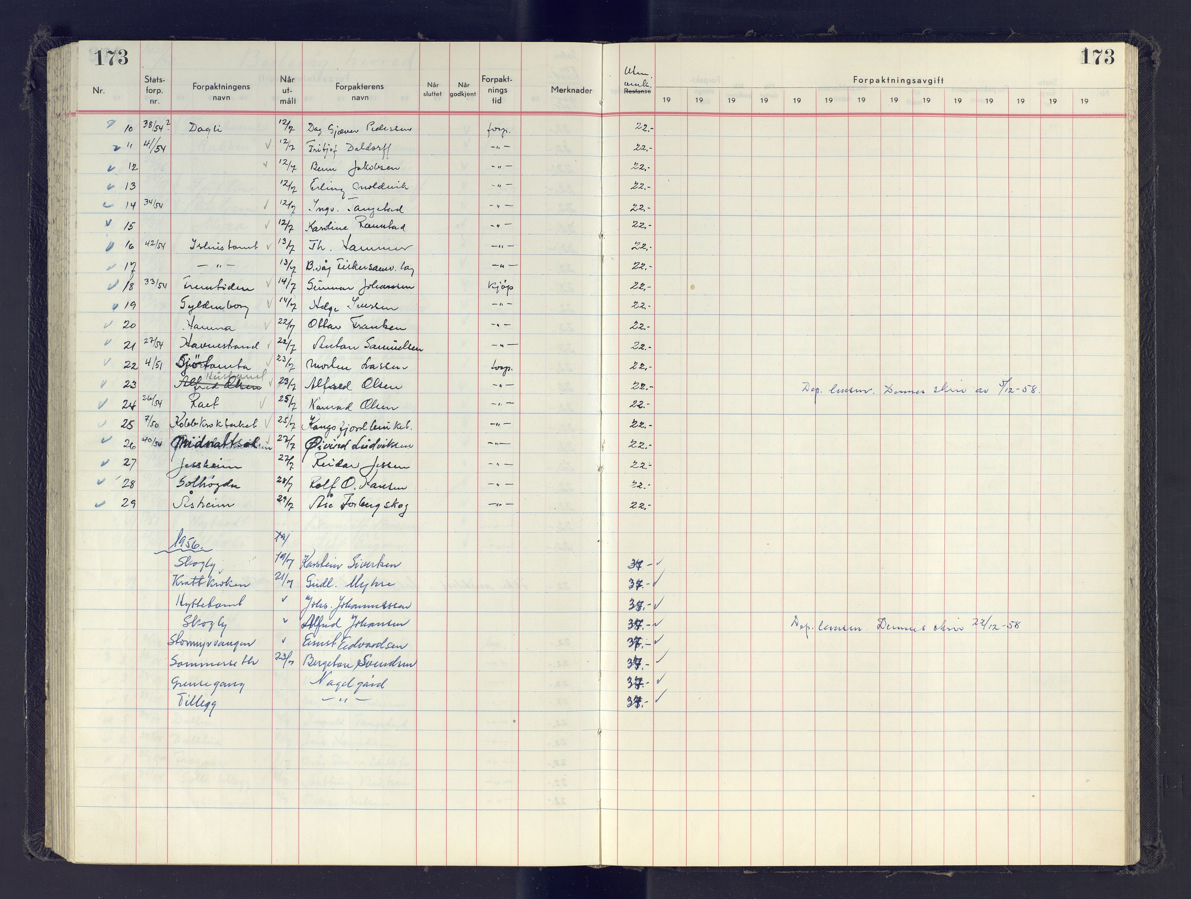 Finnmark jordsalgskommisjon/jordsalgskontor og Statskog SF Finnmark jordsalgskontor, AV/SATØ-S-1443/J/Jb/L0001: Protokoll for salg og forpaktning, 1948-1958, p. 173