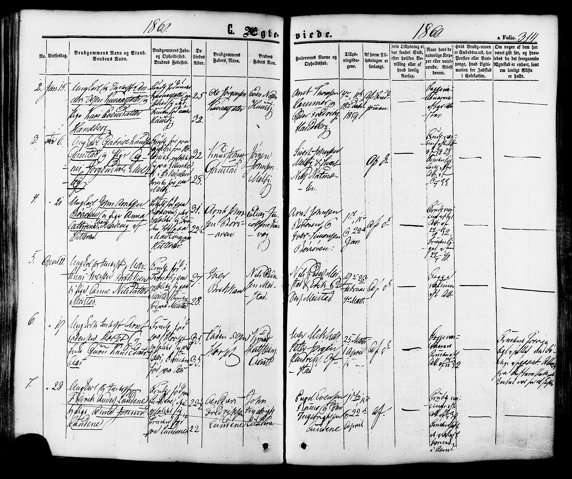 Ministerialprotokoller, klokkerbøker og fødselsregistre - Sør-Trøndelag, SAT/A-1456/665/L0772: Parish register (official) no. 665A07, 1856-1878, p. 314