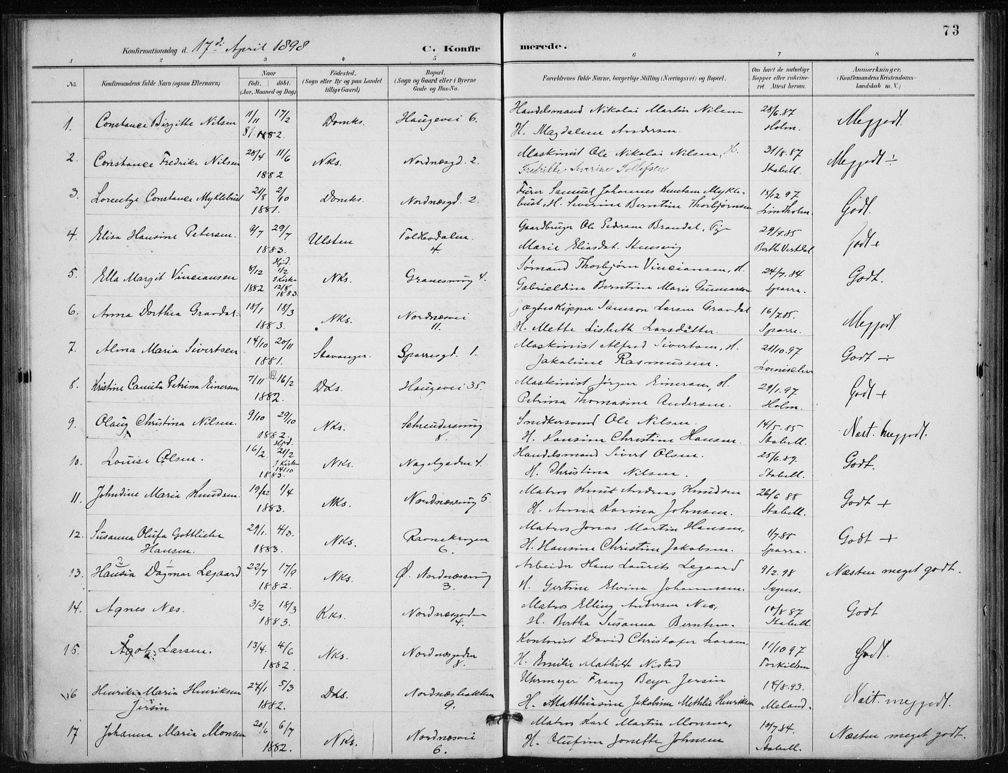 Nykirken Sokneprestembete, AV/SAB-A-77101/H/Haa/L0028: Parish register (official) no. C 7, 1887-1913, p. 73