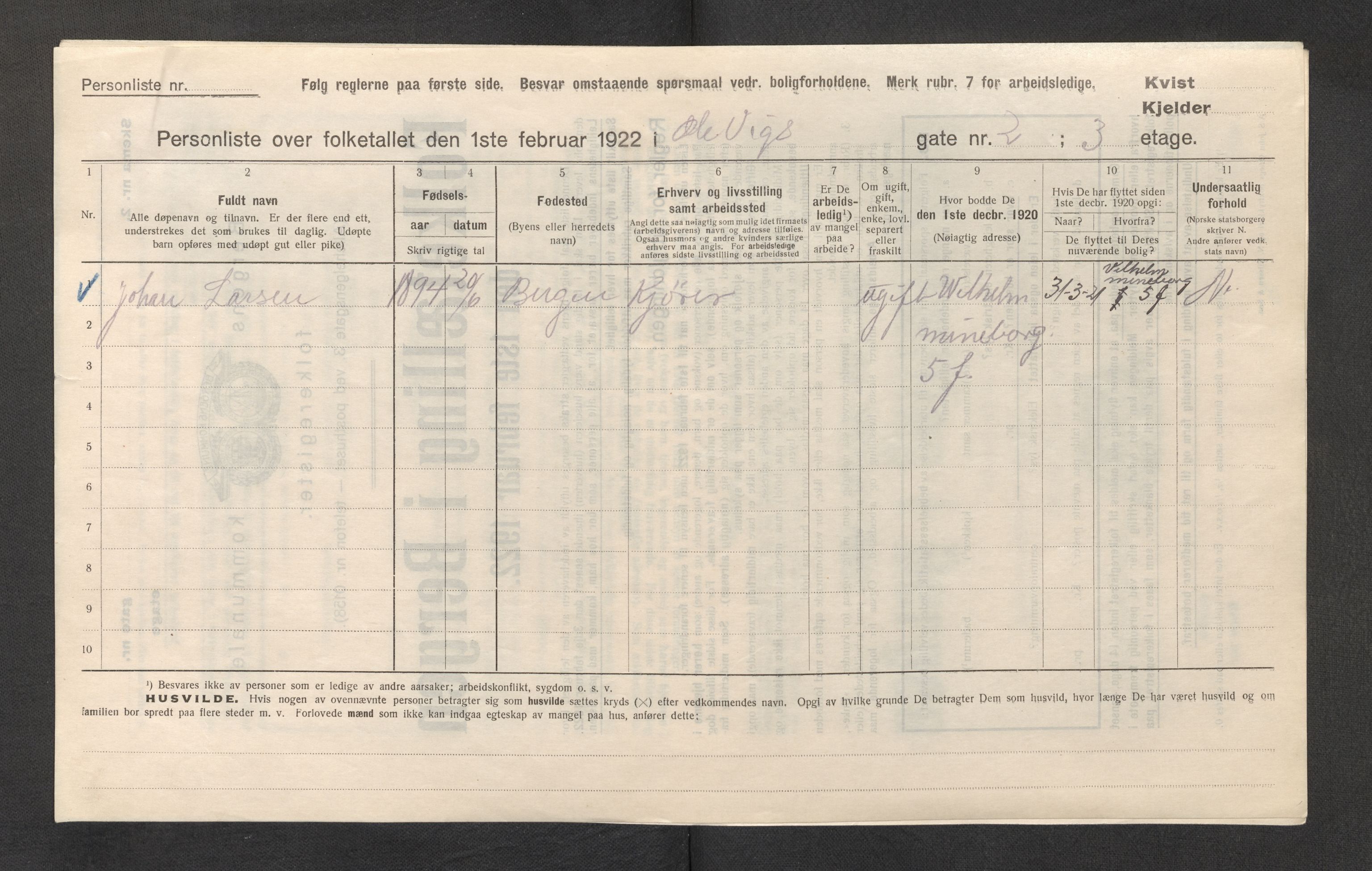 SAB, Municipal Census 1922 for Bergen, 1922, p. 30653