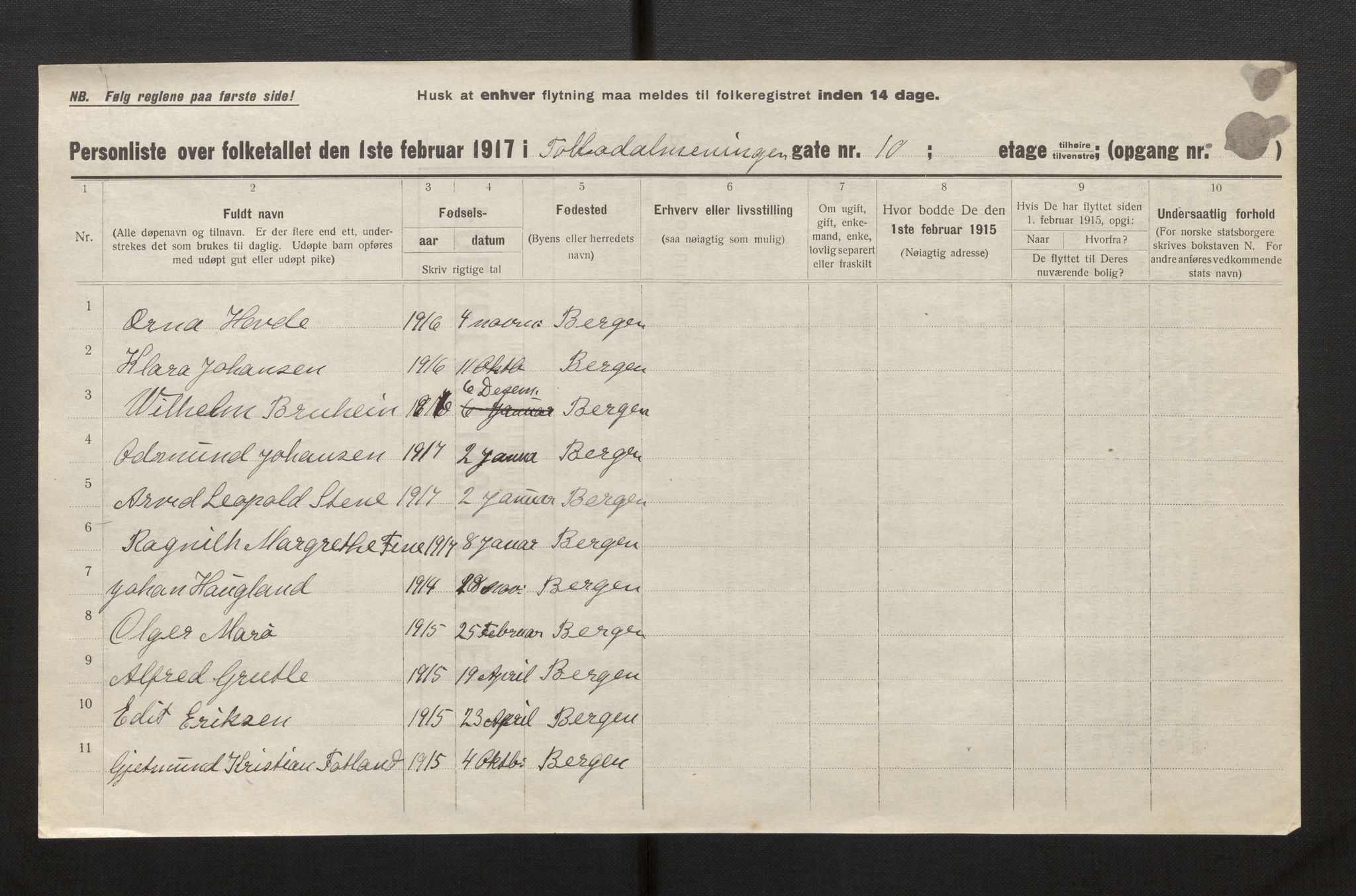 SAB, Municipal Census 1917 for Bergen, 1917, p. 41861