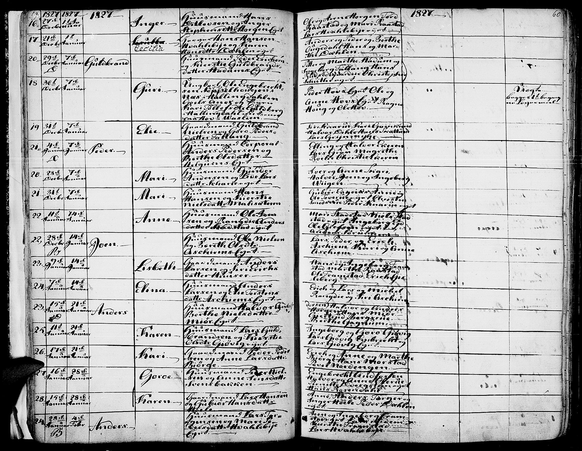 Gran prestekontor, SAH/PREST-112/H/Ha/Haa/L0010: Parish register (official) no. 10, 1824-1842, p. 59-60