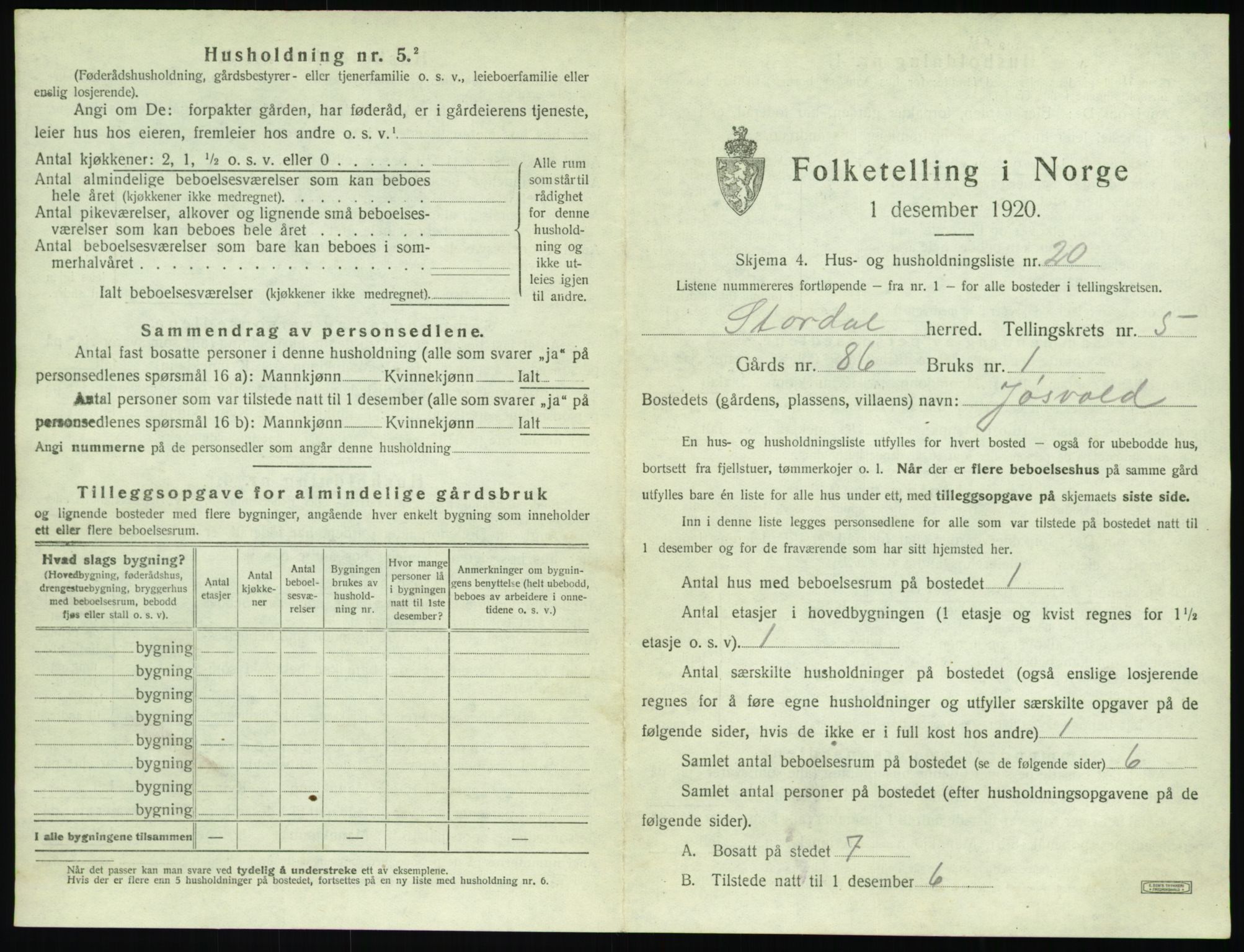 SAT, 1920 census for Stordal, 1920, p. 272