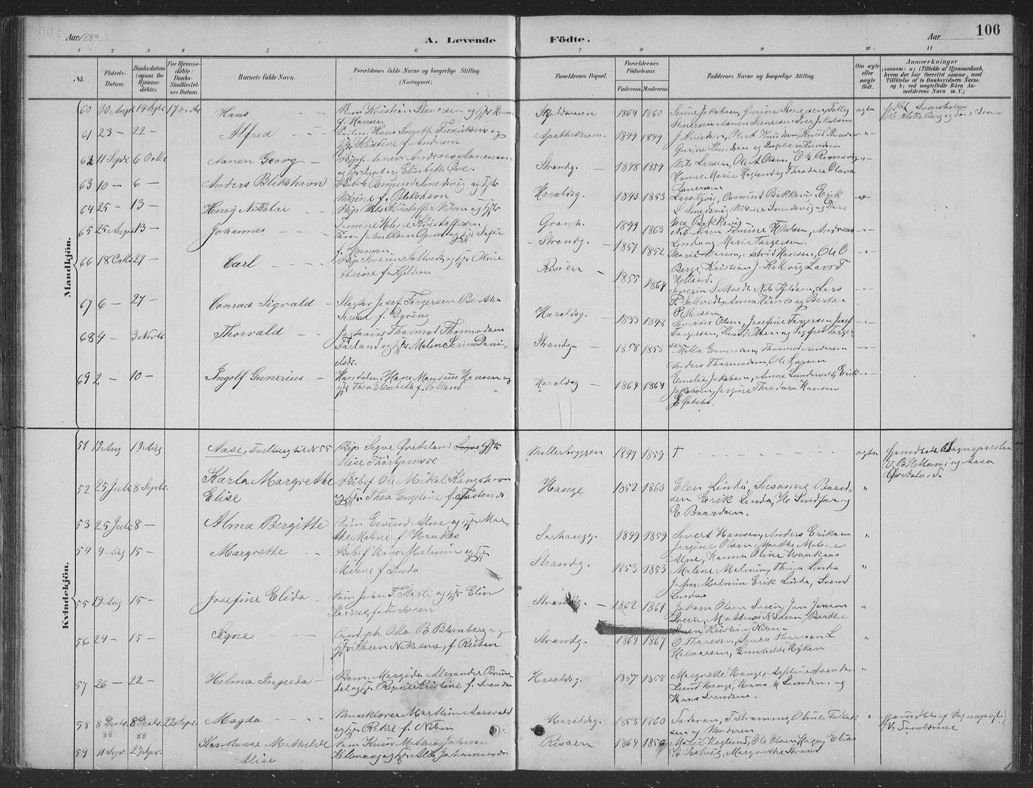 Haugesund sokneprestkontor, AV/SAST-A -101863/H/Ha/Hab/L0002: Parish register (copy) no. B 2, 1881-1894, p. 106