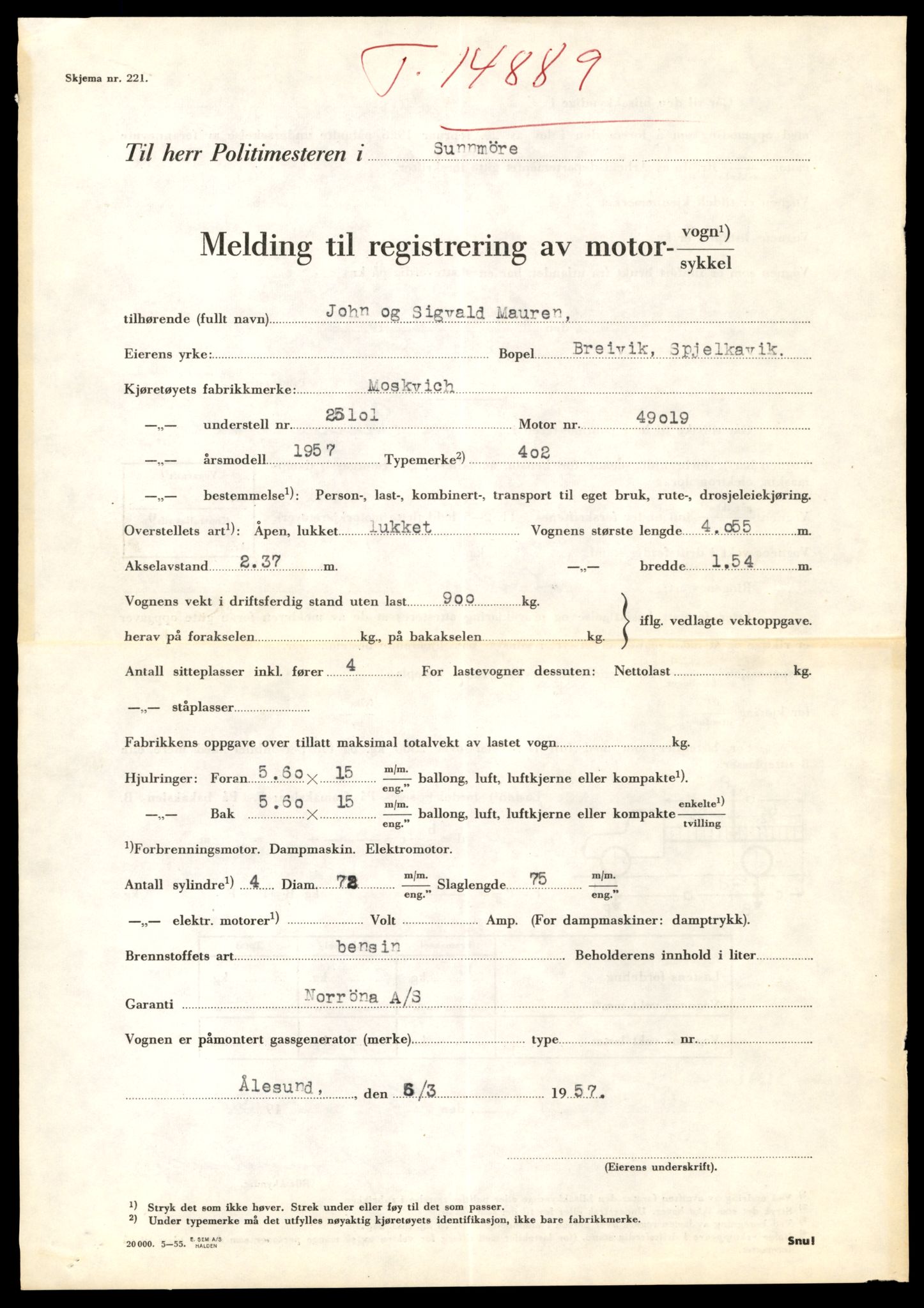Møre og Romsdal vegkontor - Ålesund trafikkstasjon, AV/SAT-A-4099/F/Fe/L0049: Registreringskort for kjøretøy T 14864 - T 18613, 1927-1998, p. 619