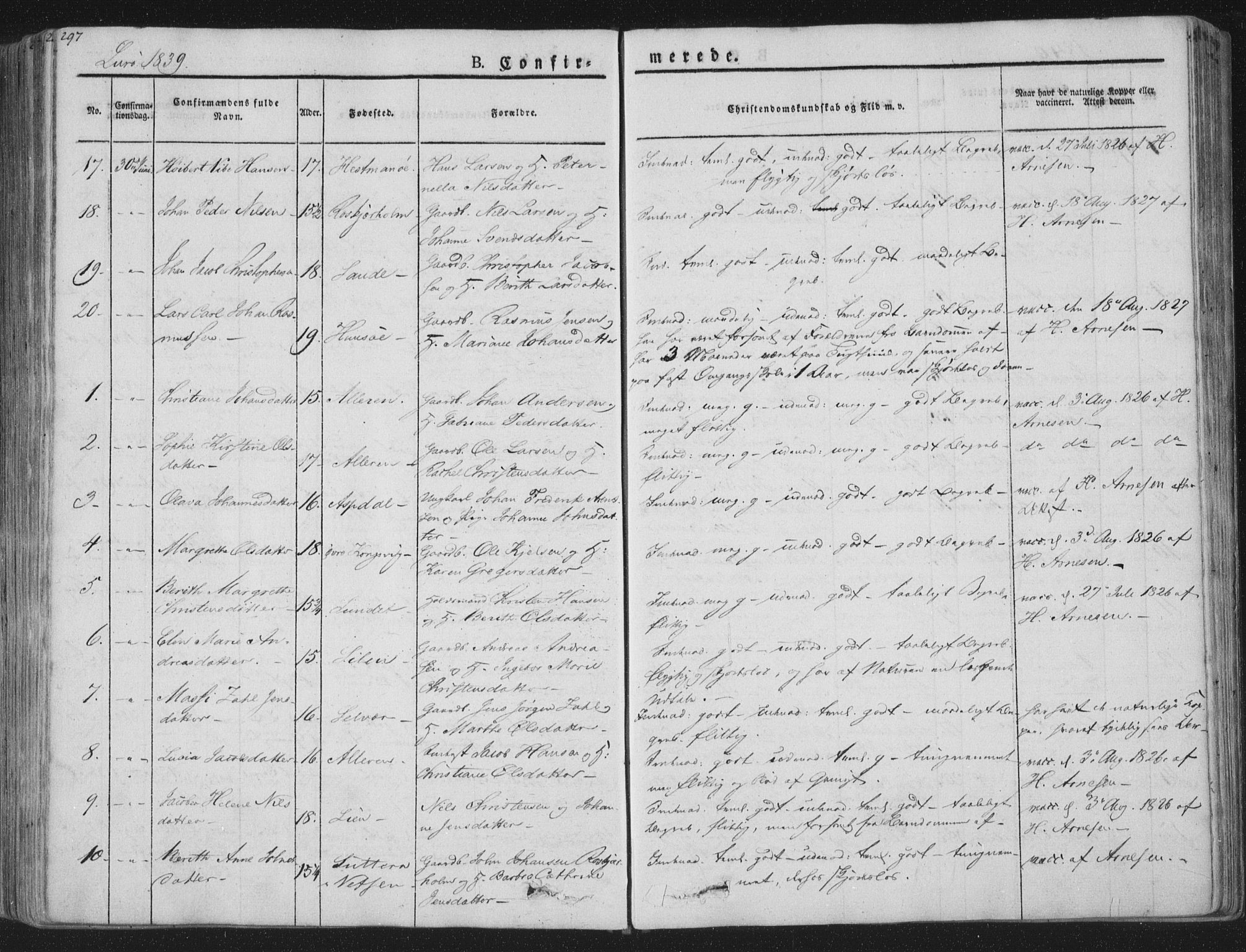 Ministerialprotokoller, klokkerbøker og fødselsregistre - Nordland, SAT/A-1459/839/L0565: Parish register (official) no. 839A02, 1825-1862, p. 297
