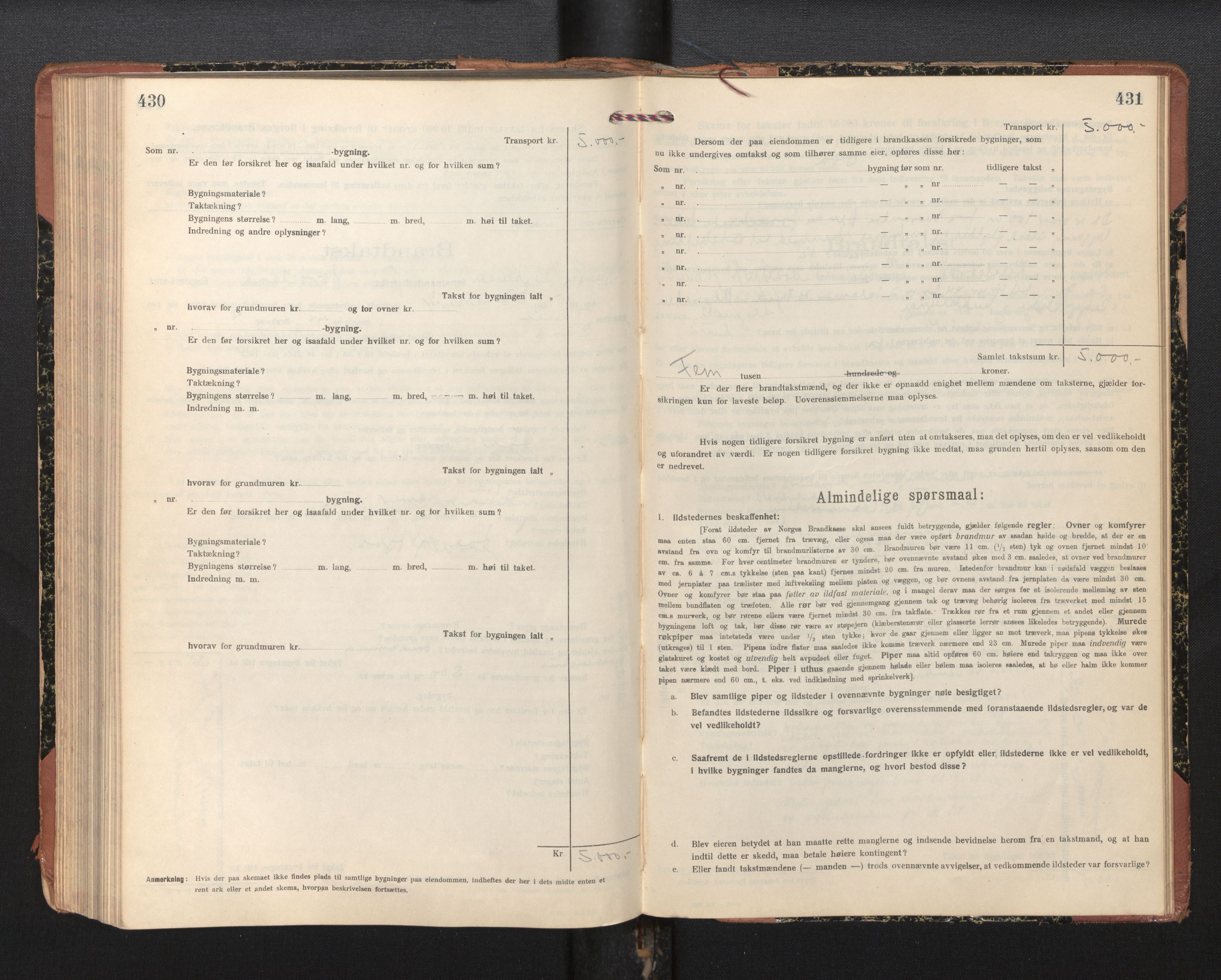 Lensmannen i Sund og Austevoll, SAB/A-35201/0012/L0004: Branntakstprotokoll, skjematakst, 1917-1949, p. 430-431