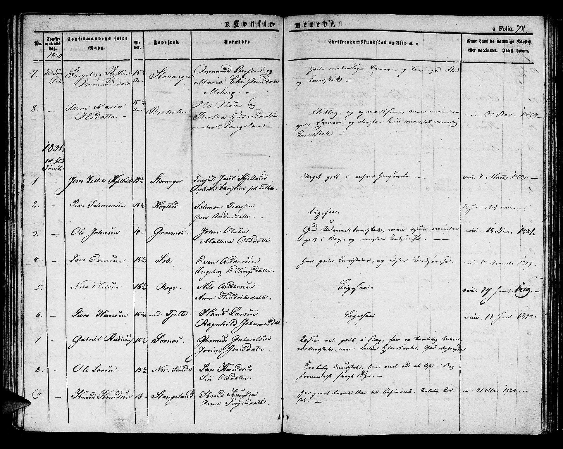 Håland sokneprestkontor, AV/SAST-A-101802/001/30BA/L0005: Parish register (official) no. A 5, 1829-1841, p. 78