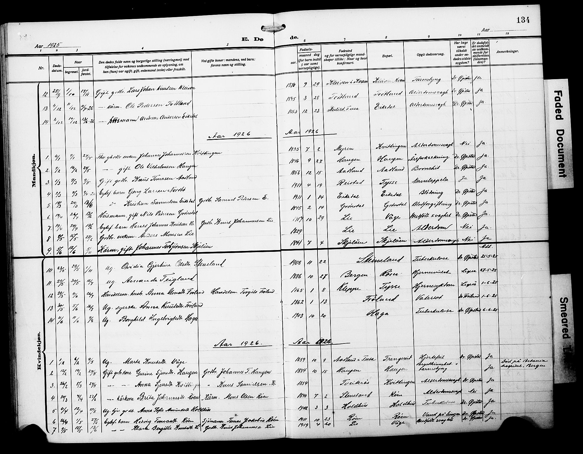 Samnanger Sokneprestembete, SAB/A-77501/H/Hab: Parish register (copy) no. A 4, 1914-1929, p. 134