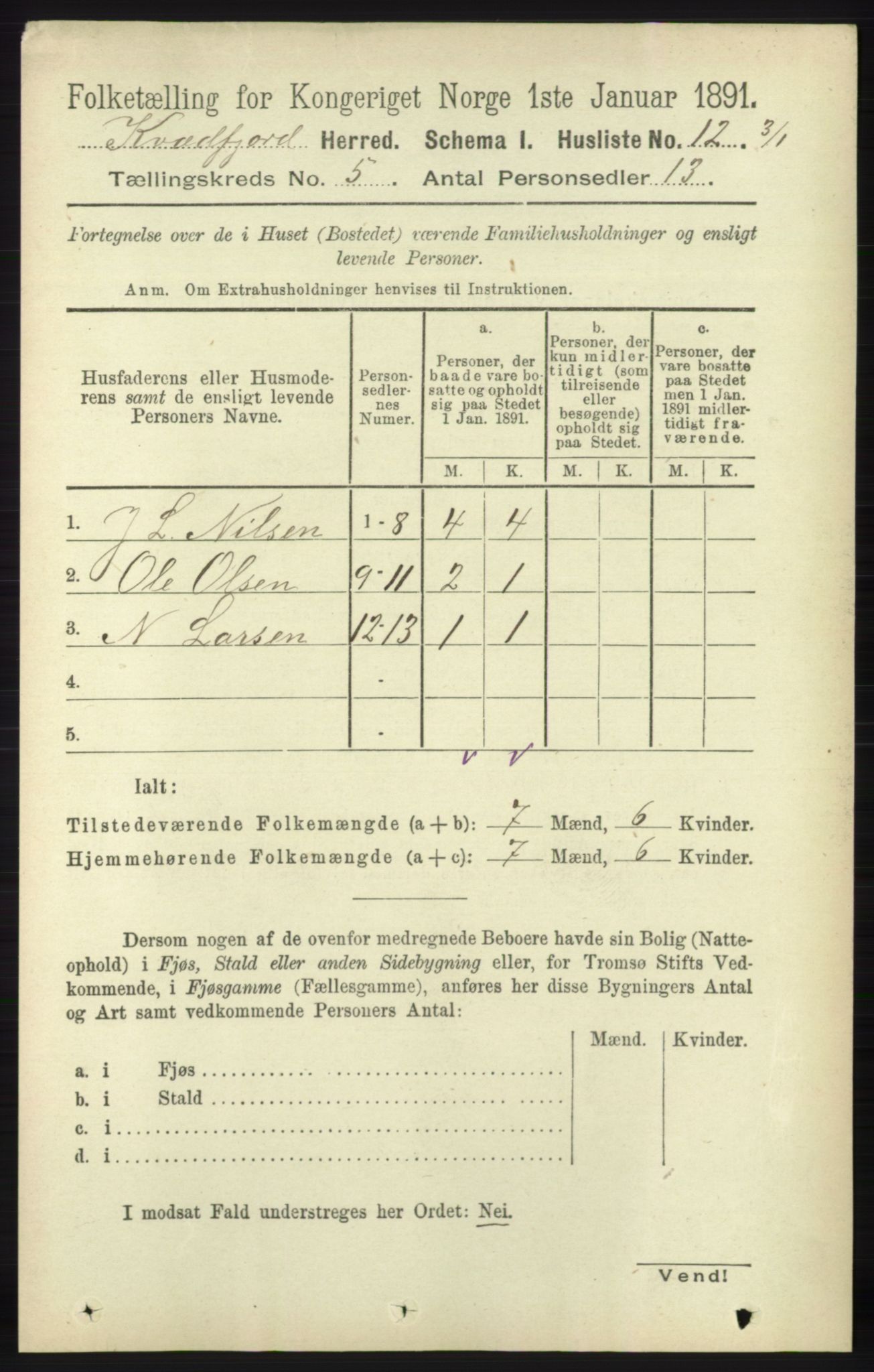 RA, 1891 census for 1911 Kvæfjord, 1891, p. 2776