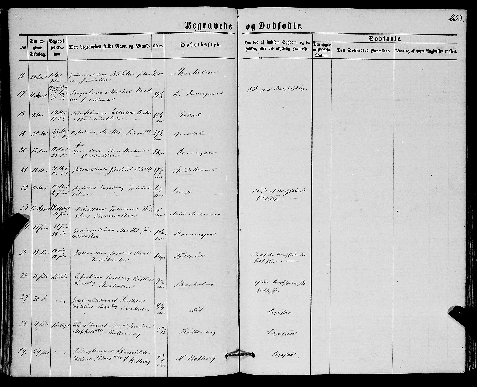 Askøy Sokneprestembete, SAB/A-74101/H/Ha/Haa/Haaa/L0009: Parish register (official) no. A 9, 1863-1877, p. 253