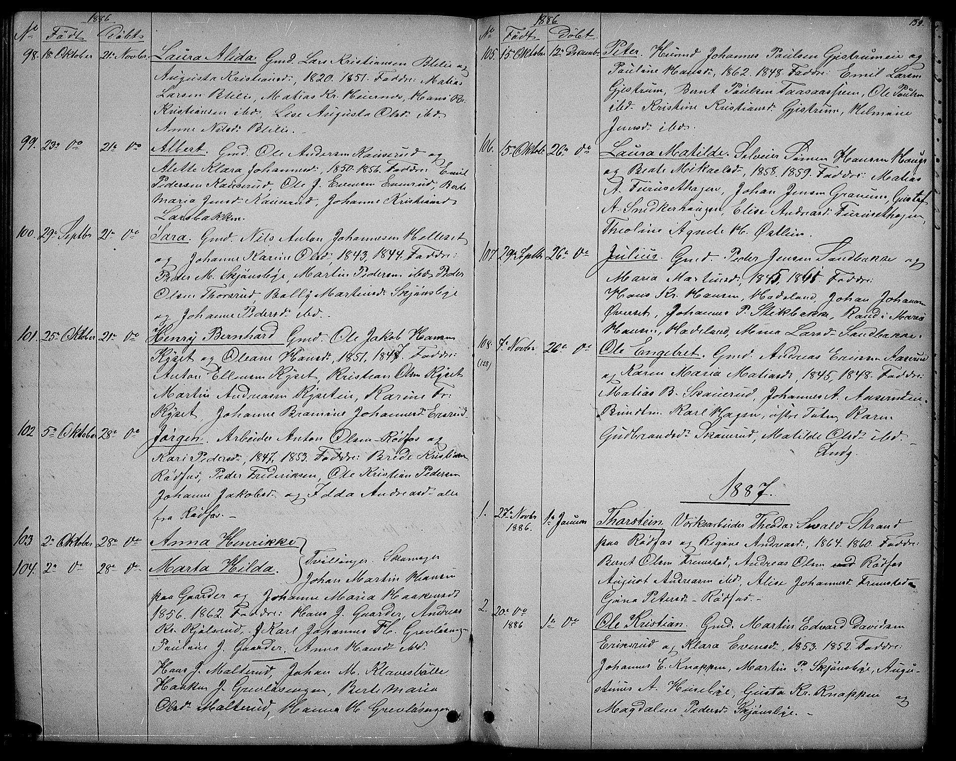 Vestre Toten prestekontor, SAH/PREST-108/H/Ha/Hab/L0006: Parish register (copy) no. 6, 1870-1887, p. 159